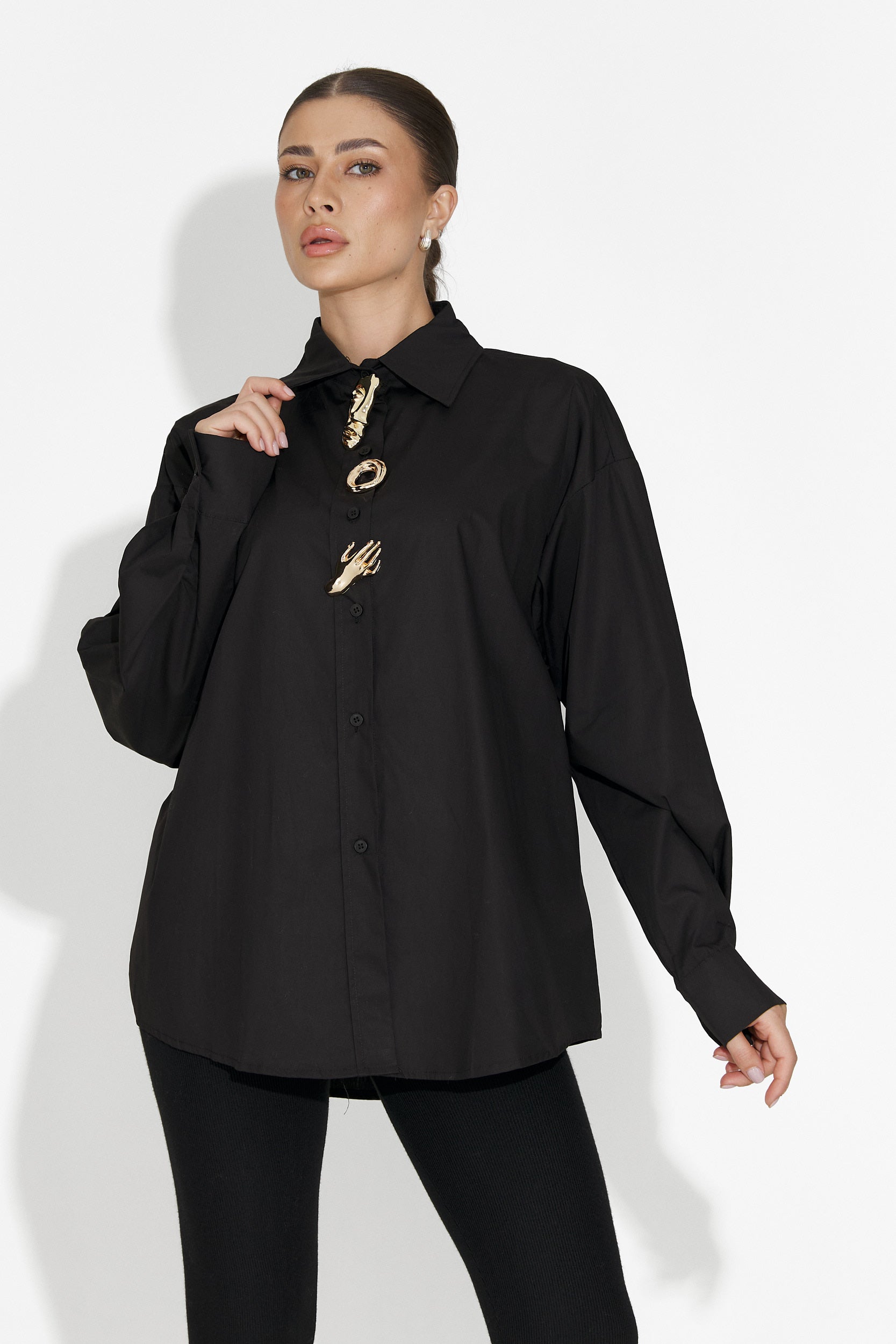 Camasa dama eleganta neagra Feyora Bogas