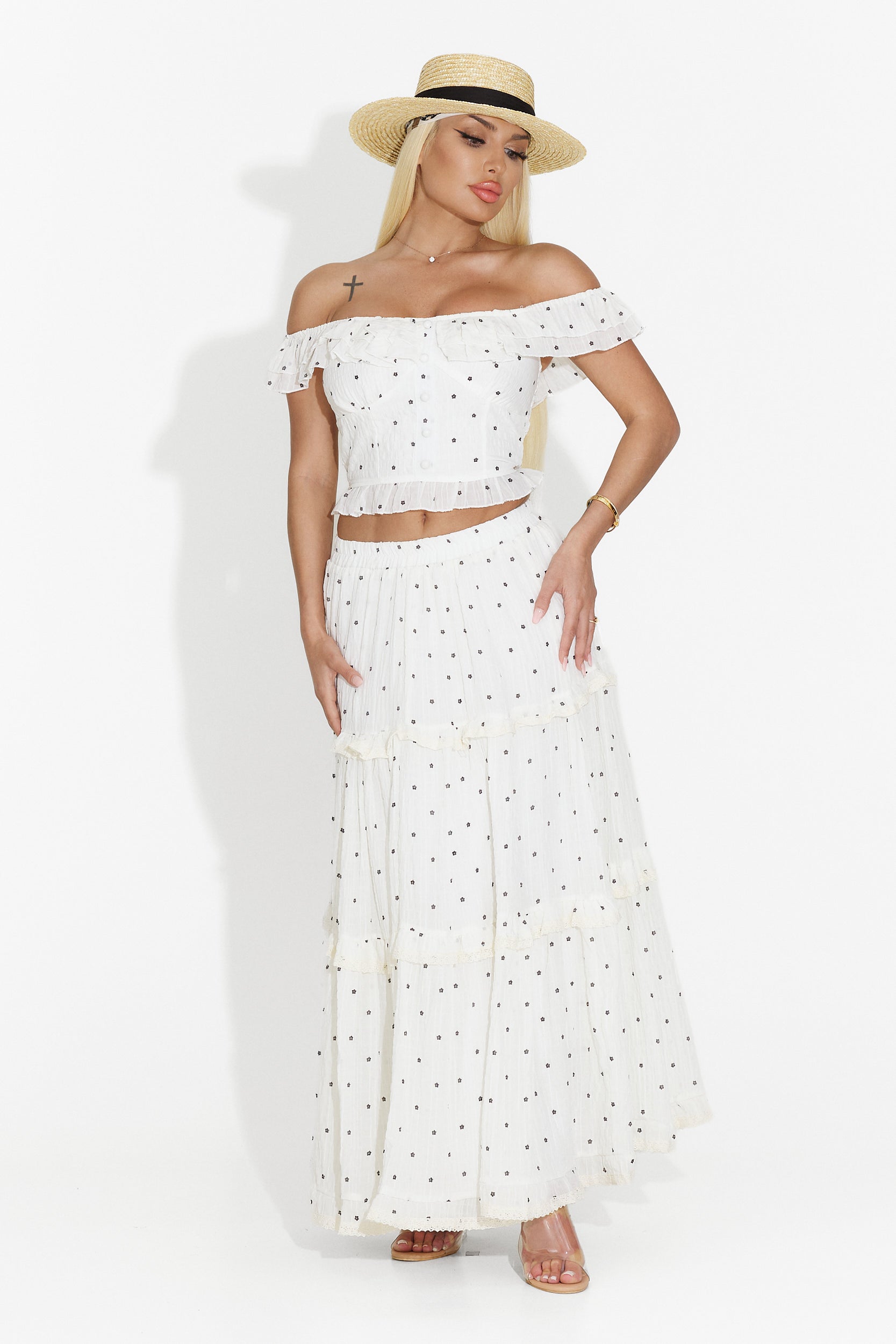 Compleu cu fusta lunga alb Mayner Bogas