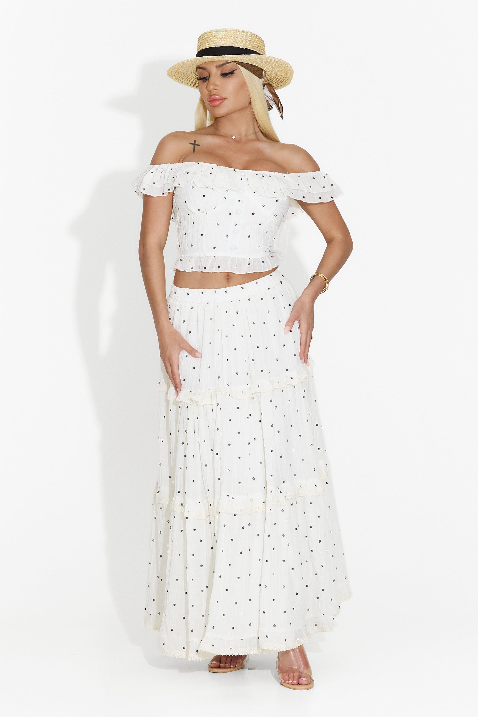 Compleu cu fusta lunga alb Mayner Bogas