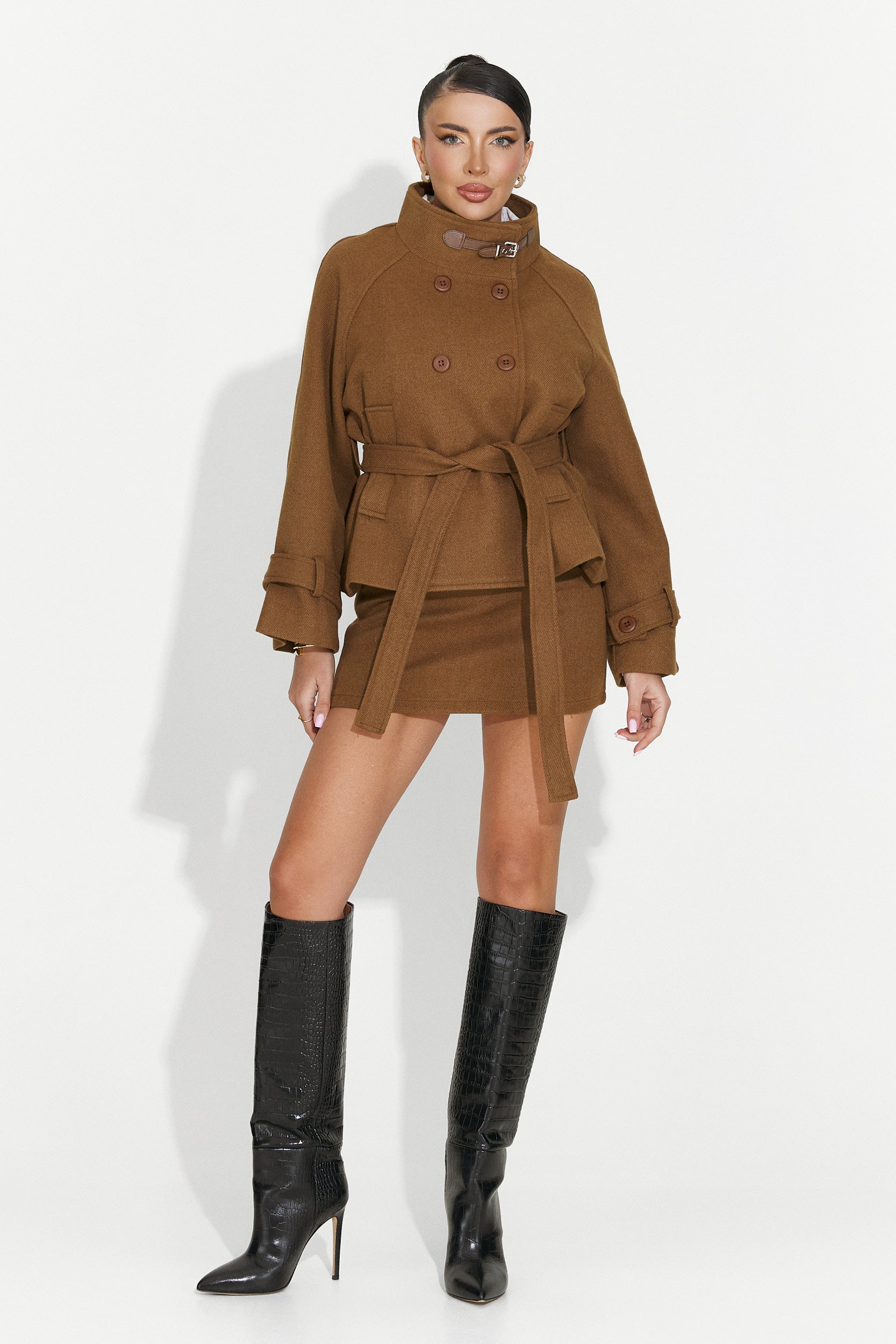 Costum dama sacou + fusta maro Ulmira Bogas