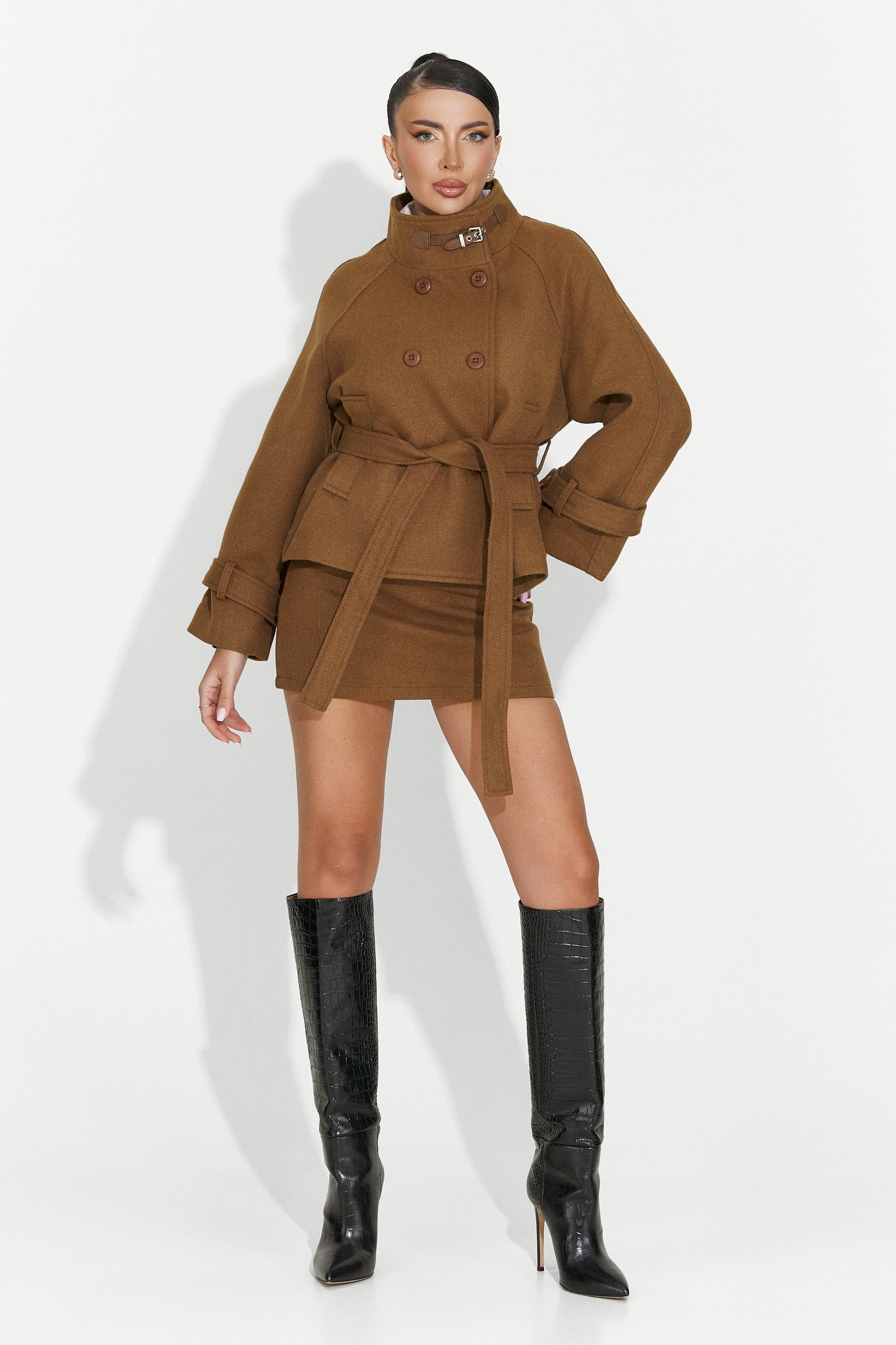 Costum dama sacou + fusta maro Ulmira Bogas