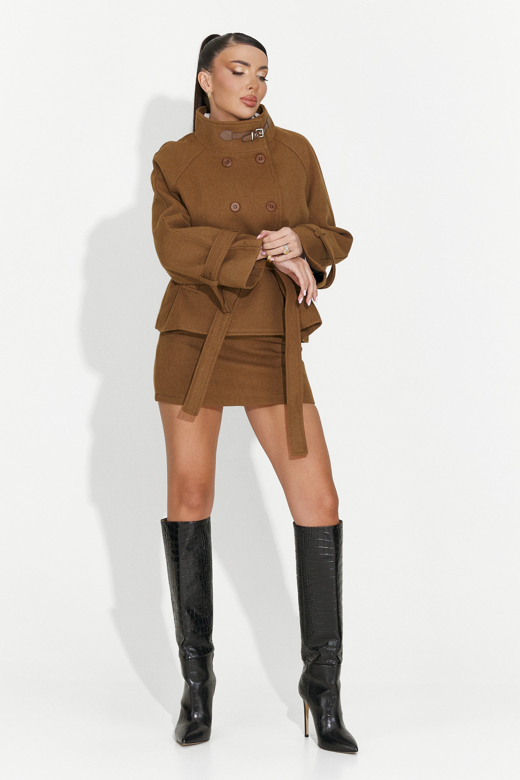 Costum dama sacou + fusta maro Ulmira Bogas