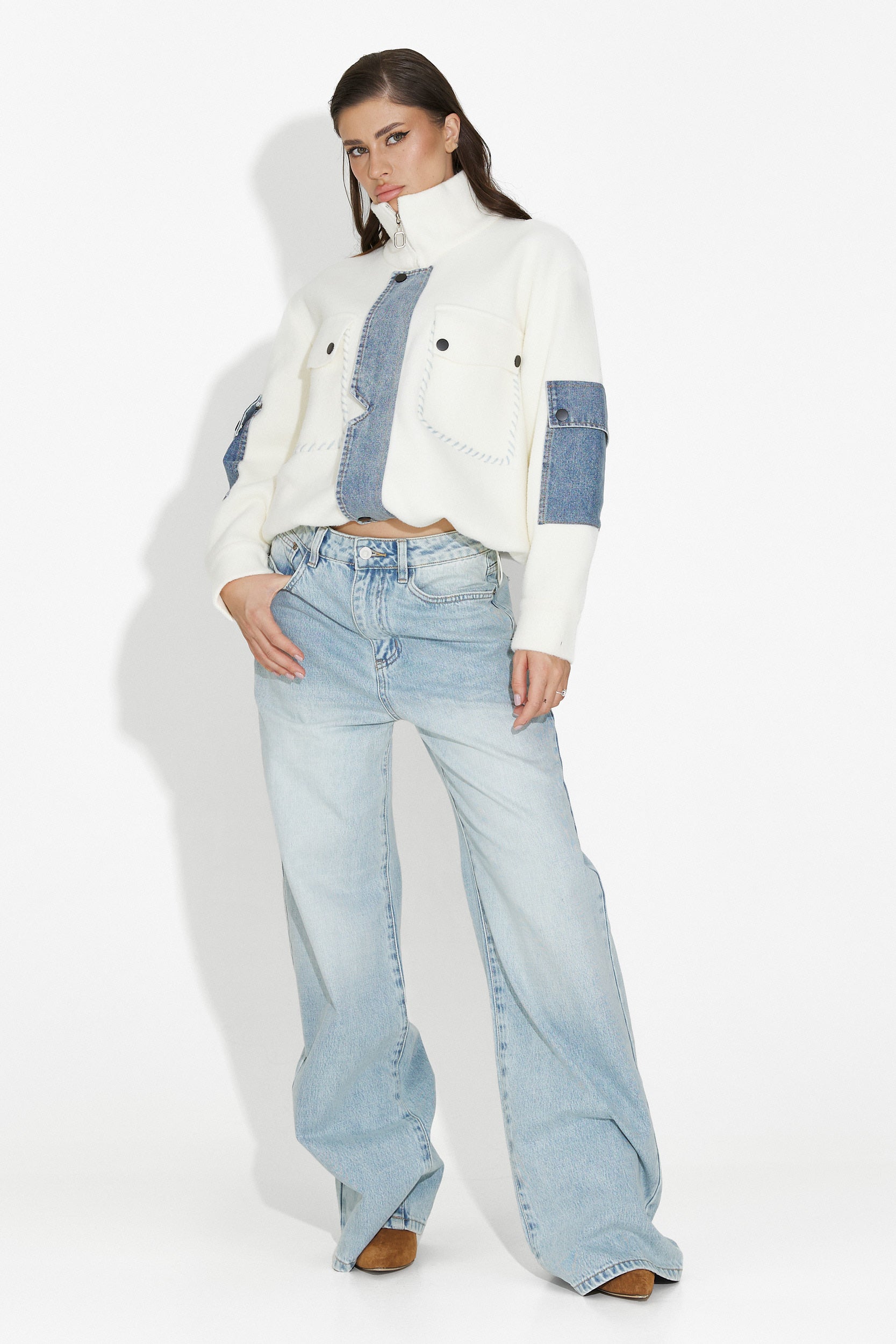 Jacheta dama casual alba Nedaria Bogas