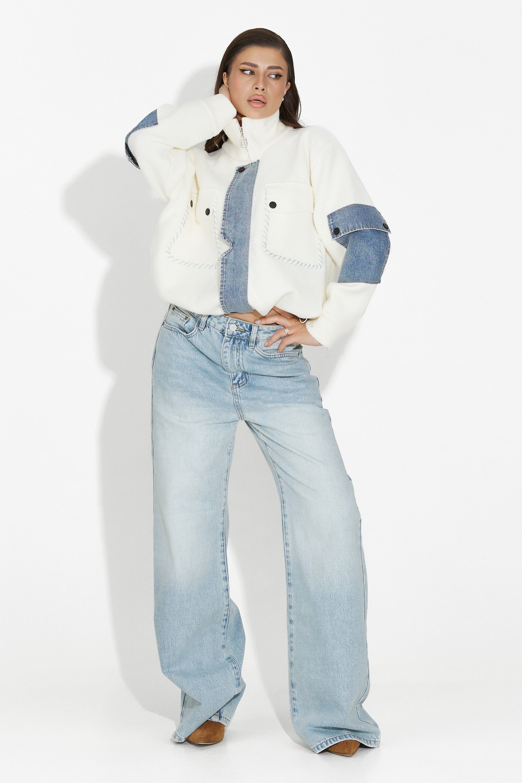 Jacheta dama casual alba Nedaria Bogas