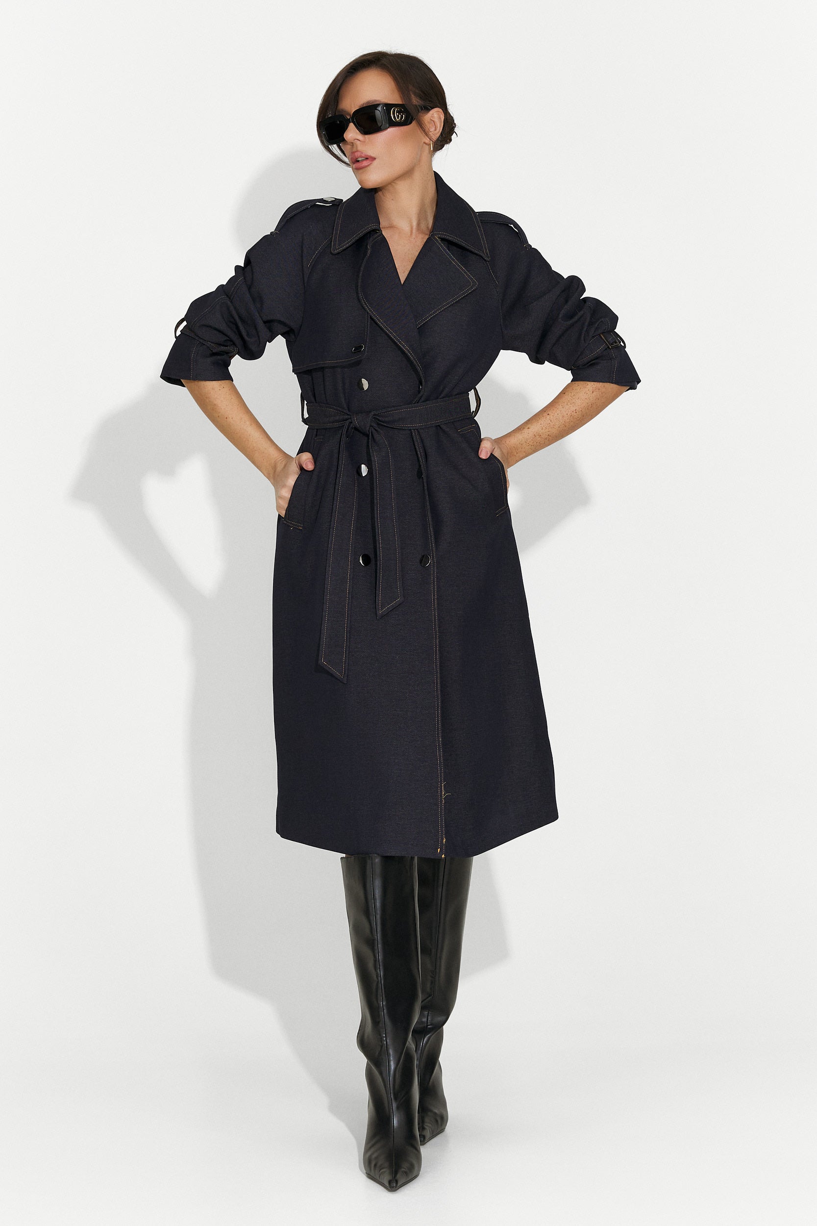 Palton dama elegant bleumarin Nuvia Bogas