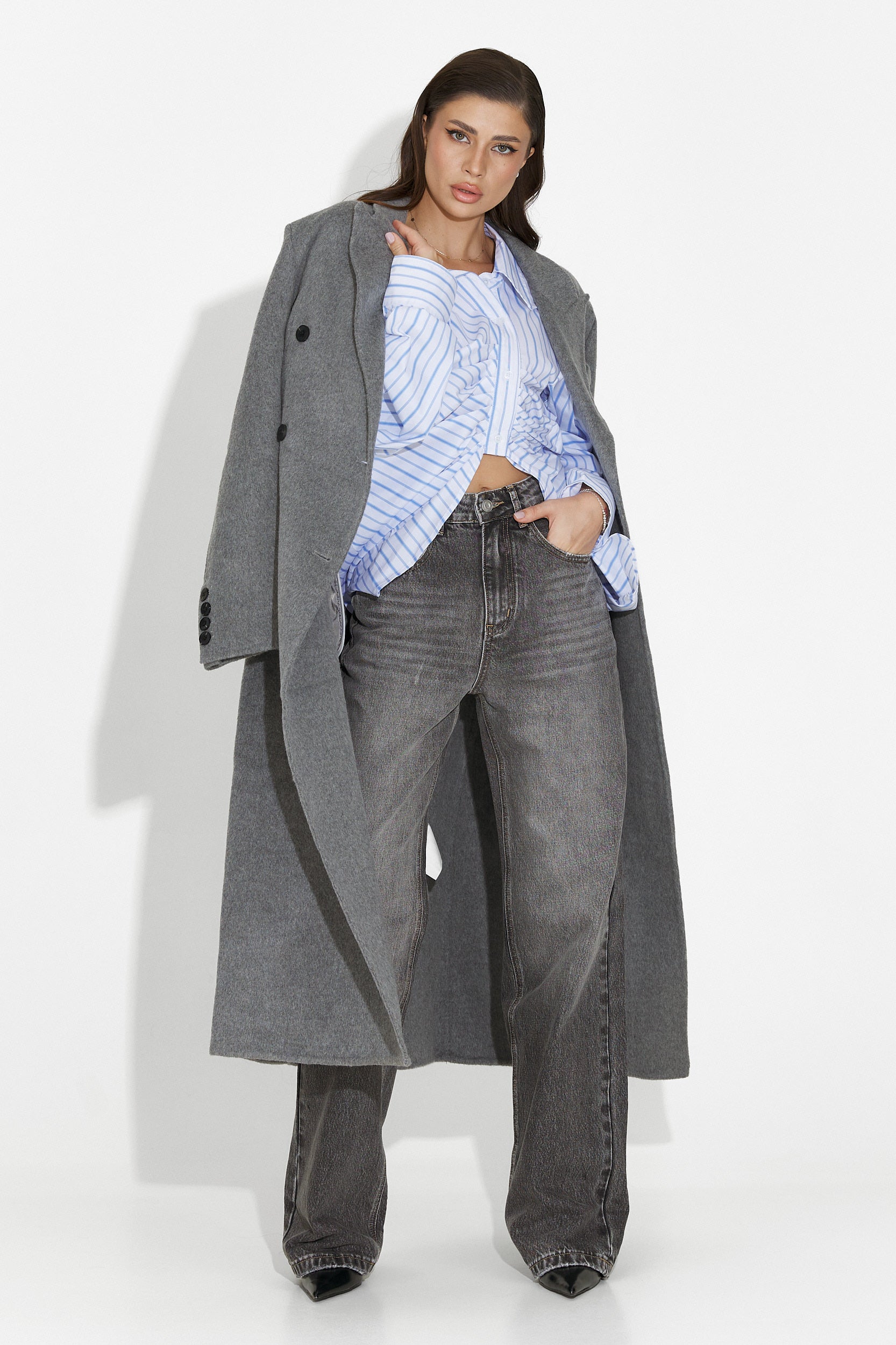 Palton dama elegant gri Savira Bogas