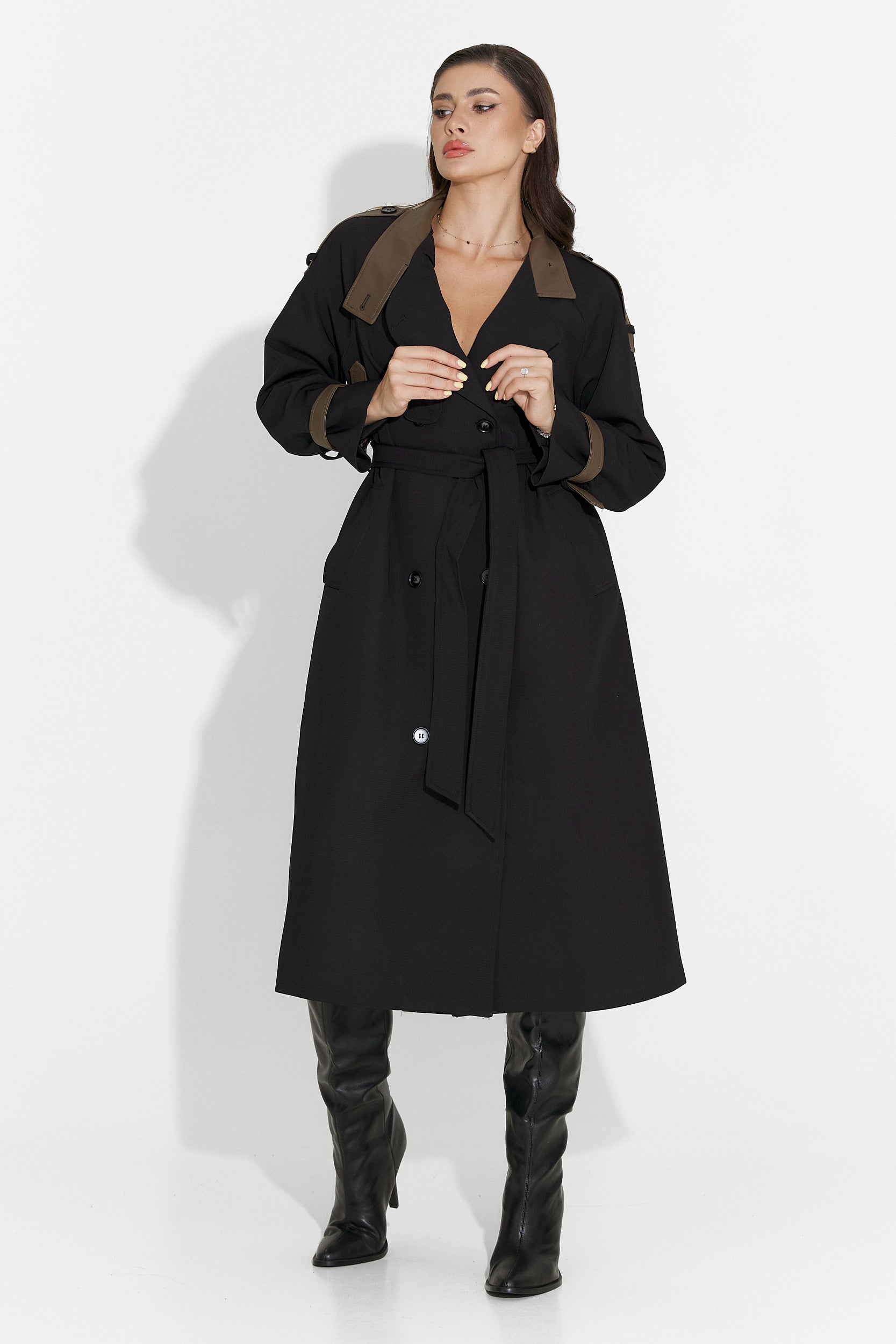 Palton dama lung negru Daine Bogas