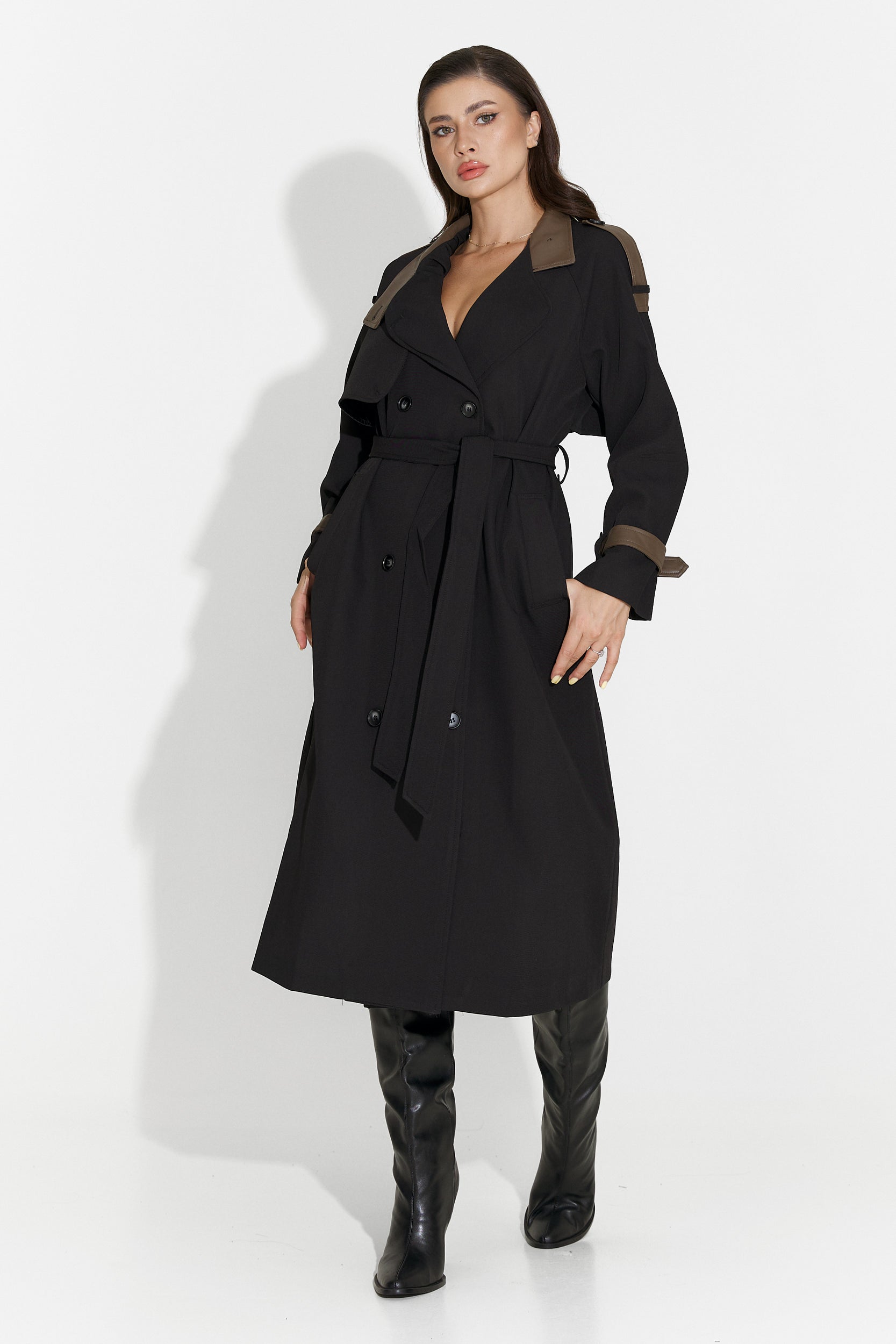 Palton dama lung negru Daine Bogas