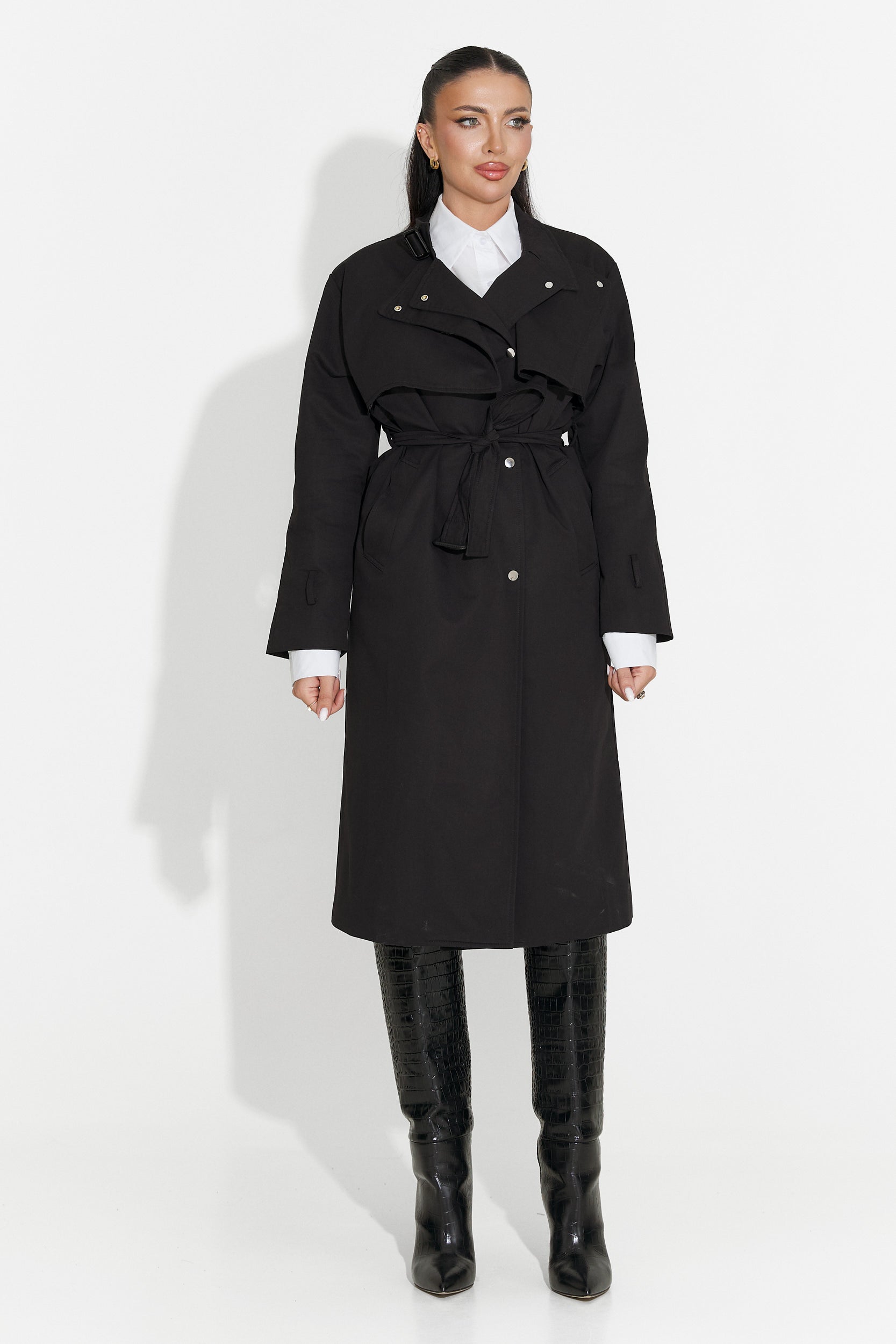 Palton dama lung negru Emalia Bogas