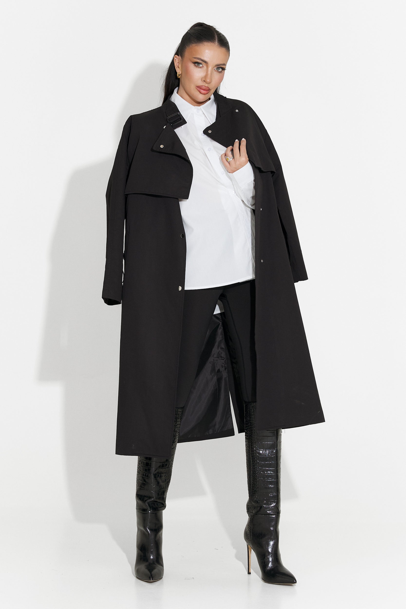 Palton dama lung negru Emalia Bogas