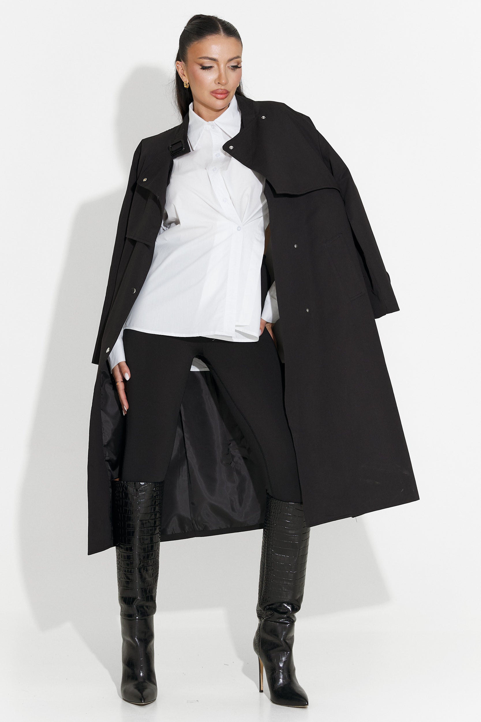 Palton dama lung negru Emalia Bogas