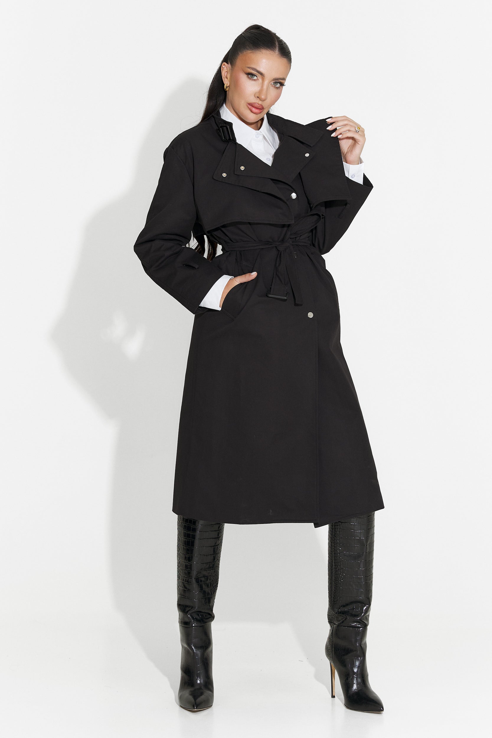 Palton dama lung negru Emalia Bogas