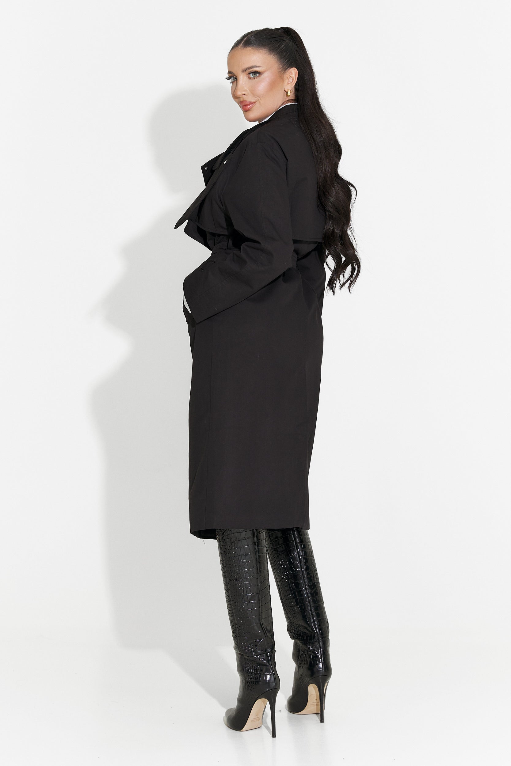 Palton dama lung negru Emalia Bogas