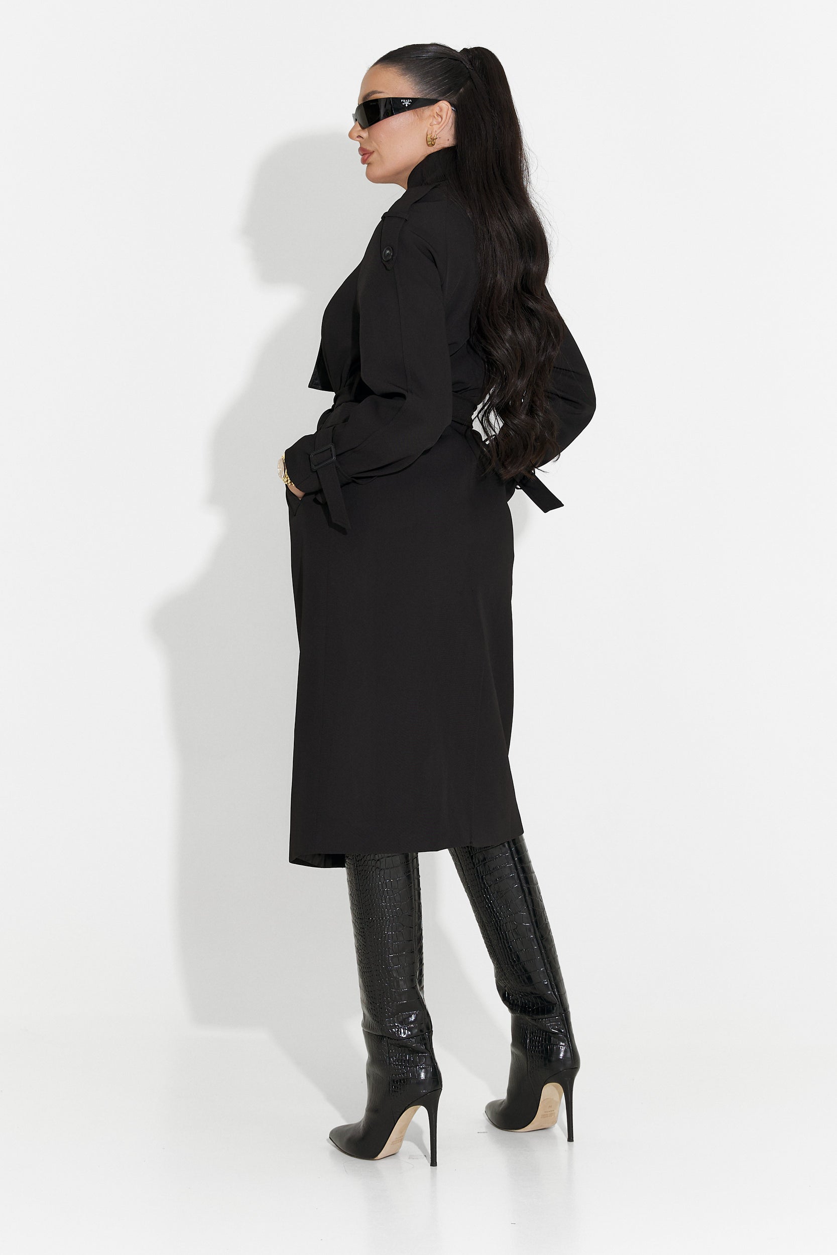 Palton dama lung negru Misena Bogas