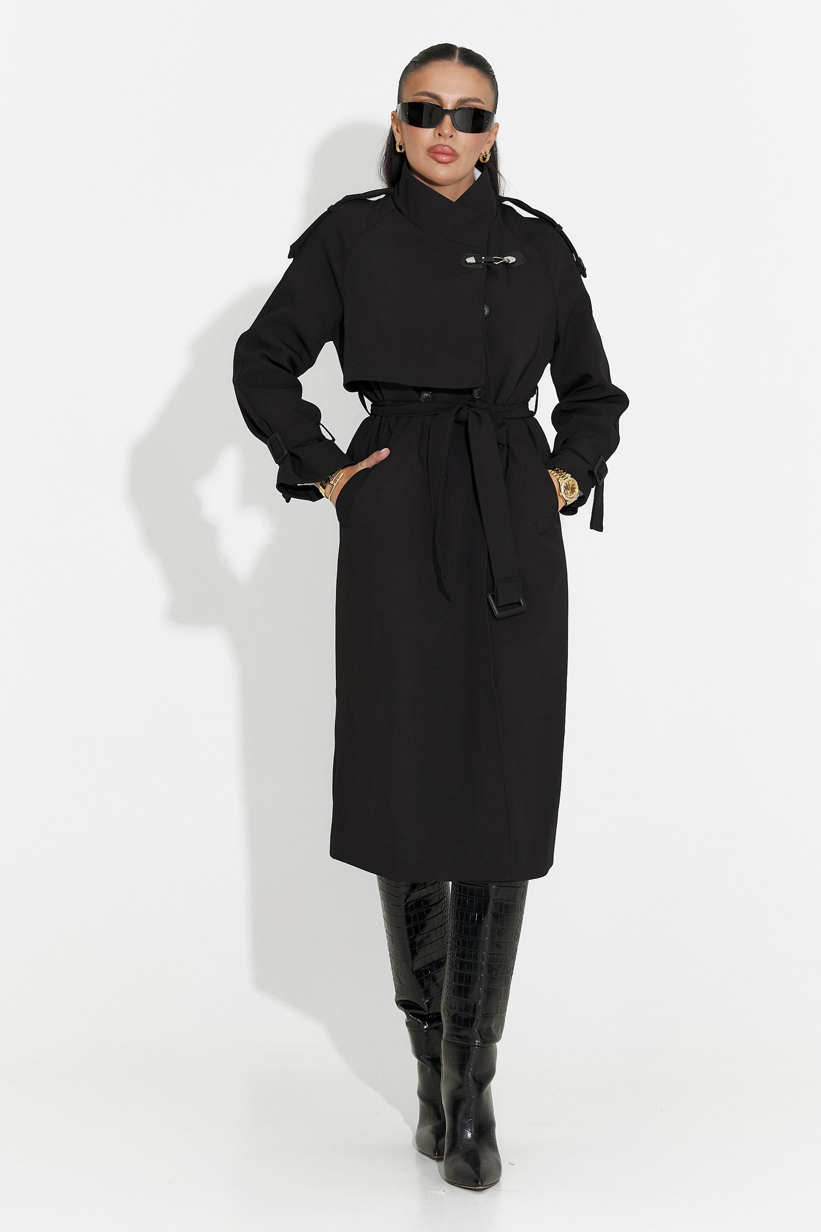 Palton dama lung negru Misena Bogas