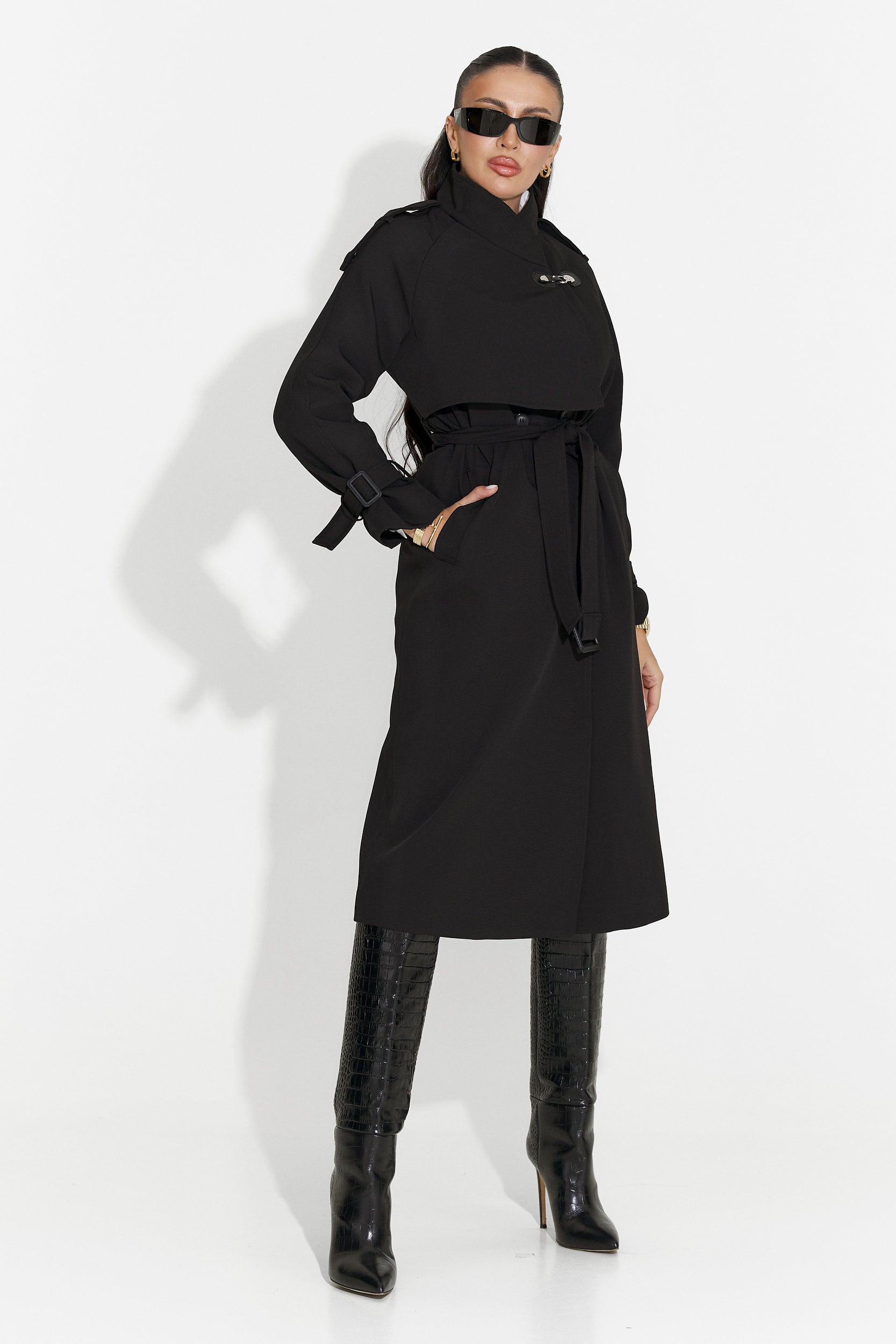 Palton dama lung negru Misena Bogas