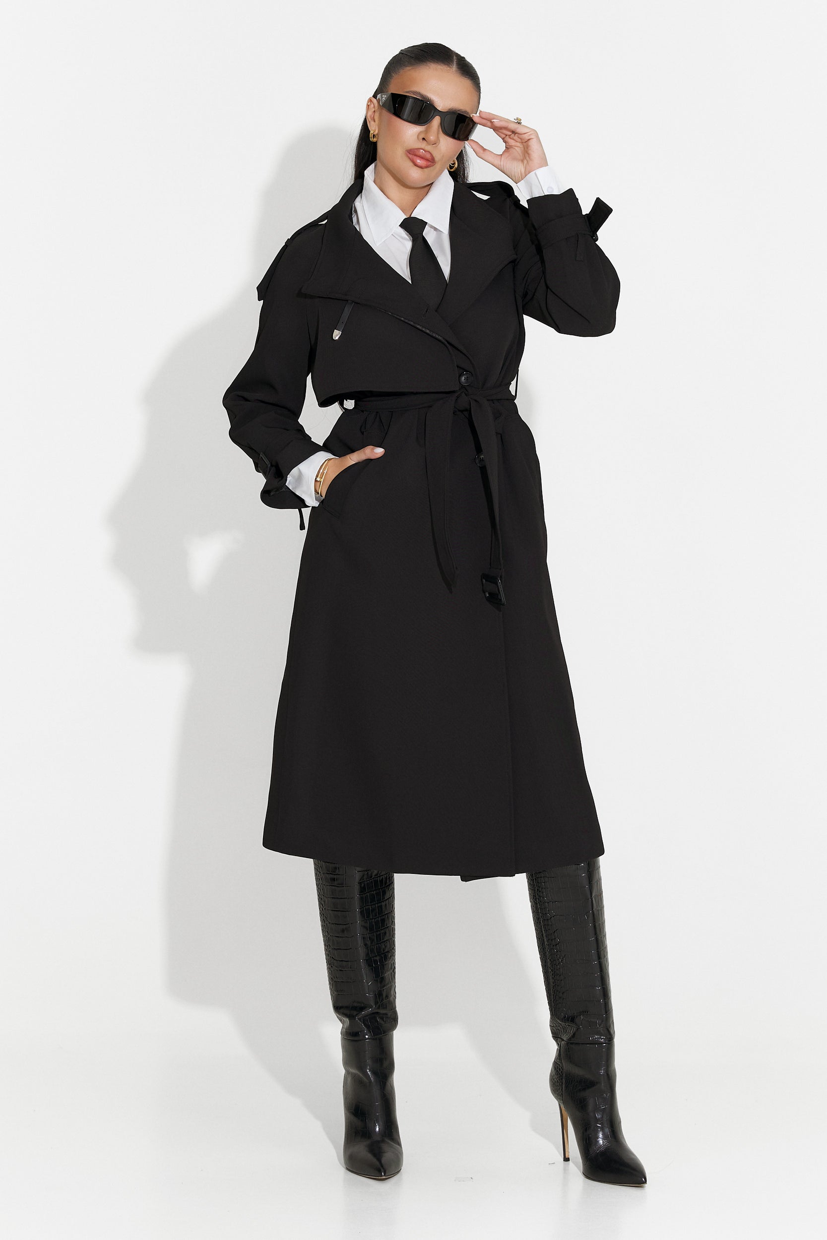 Palton dama lung negru Misena Bogas