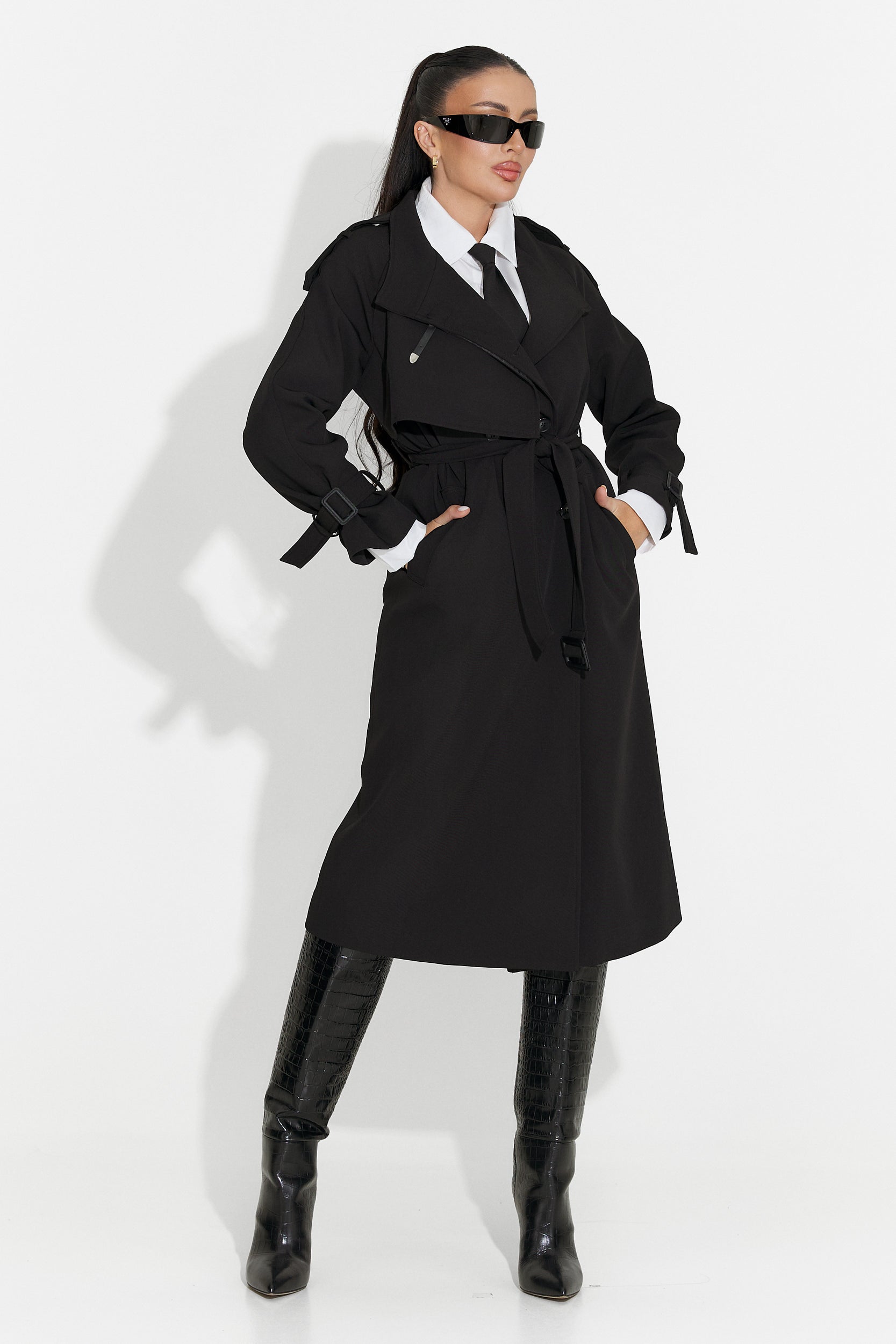 Palton dama lung negru Misena Bogas