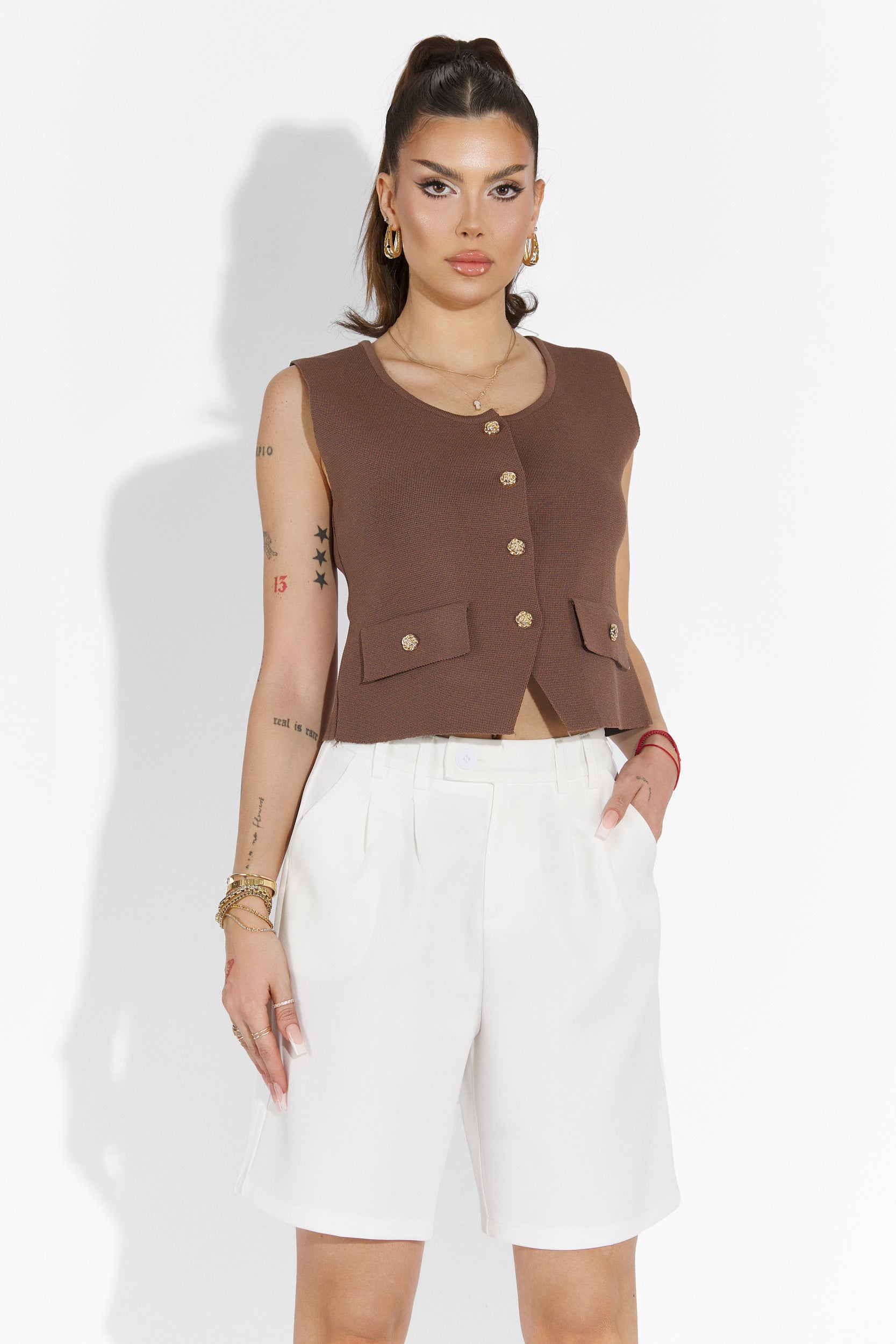 Pantaloni dama casual albi Athuro Bogas