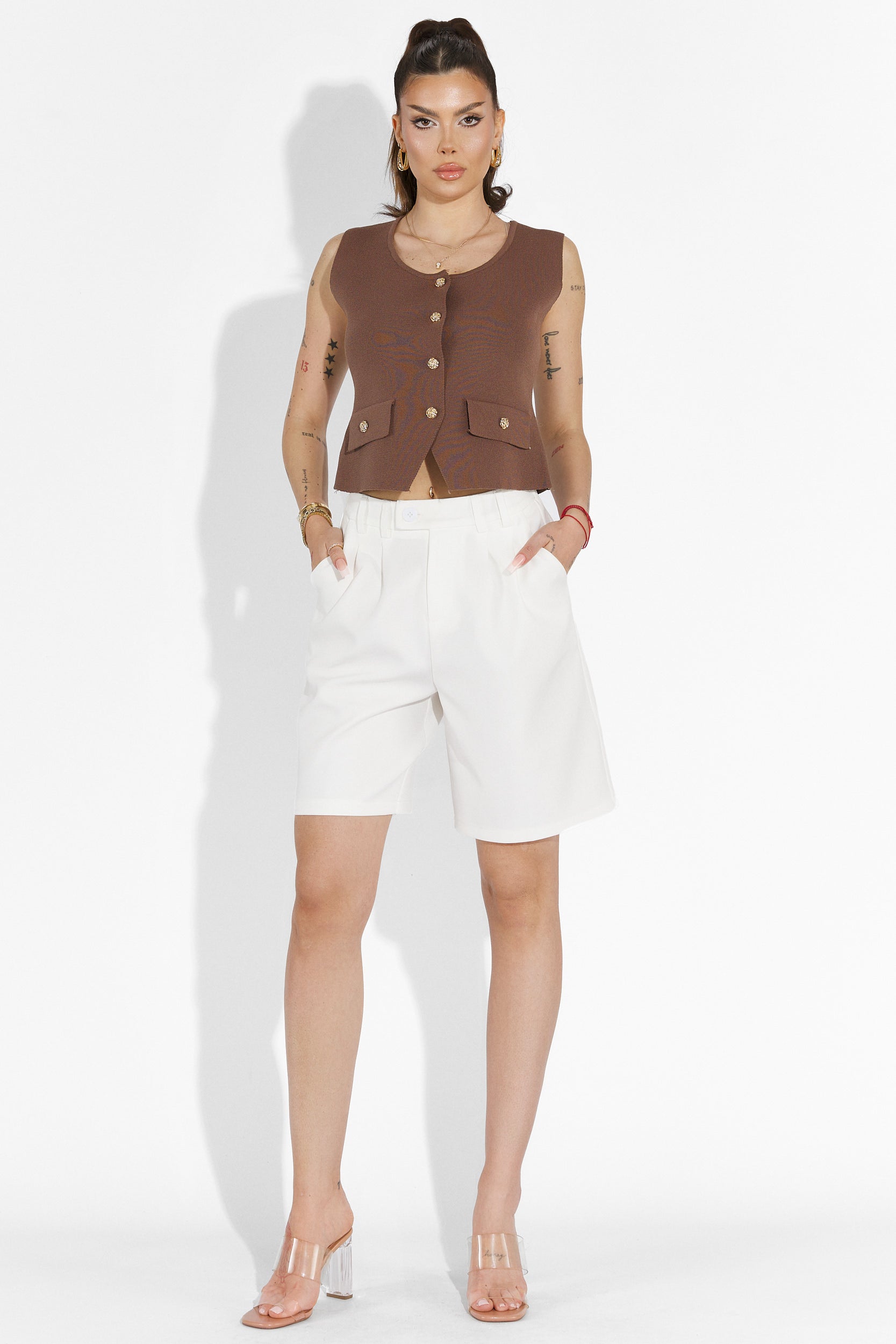 Pantaloni dama casual albi Athuro Bogas