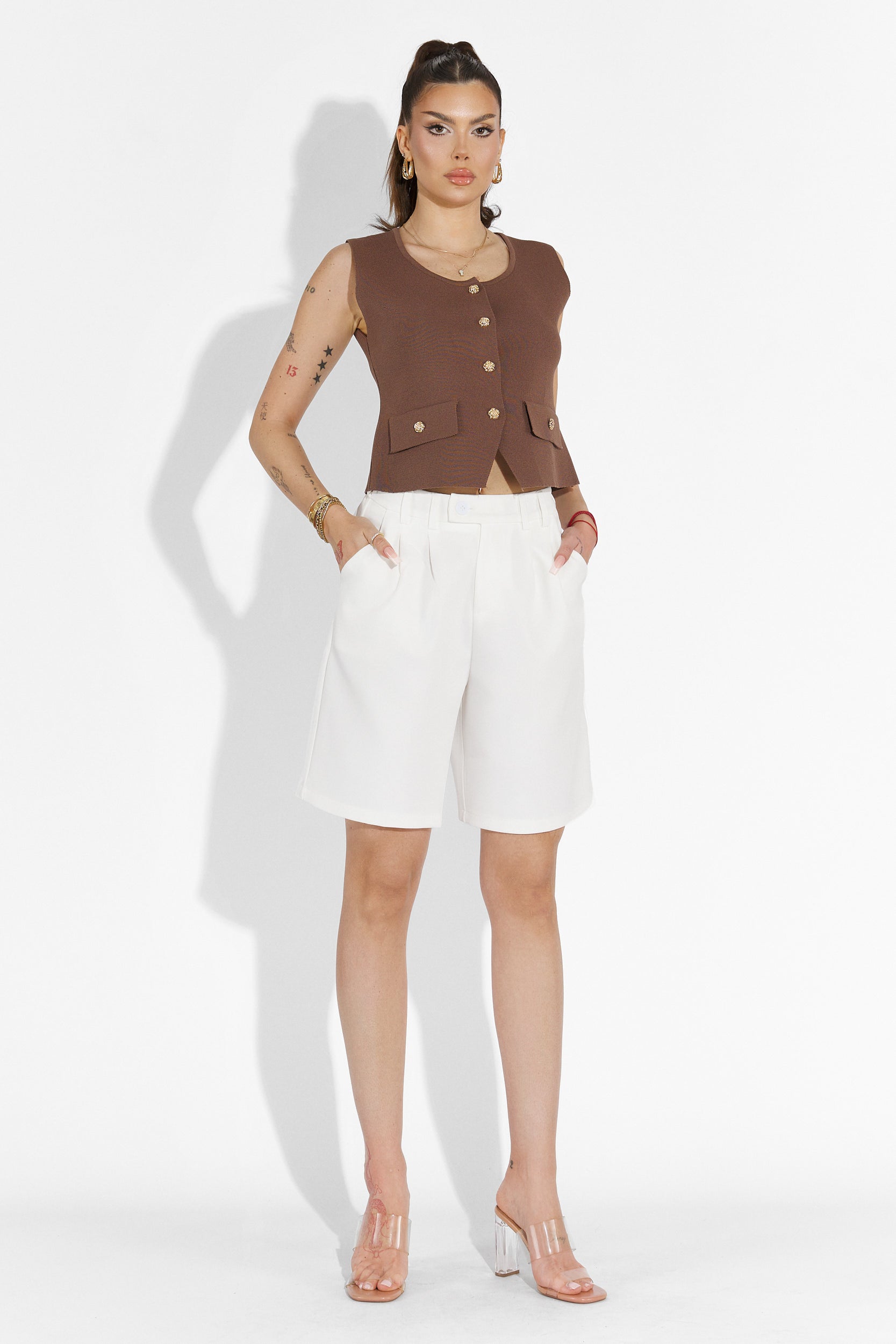 Pantaloni dama casual albi Athuro Bogas