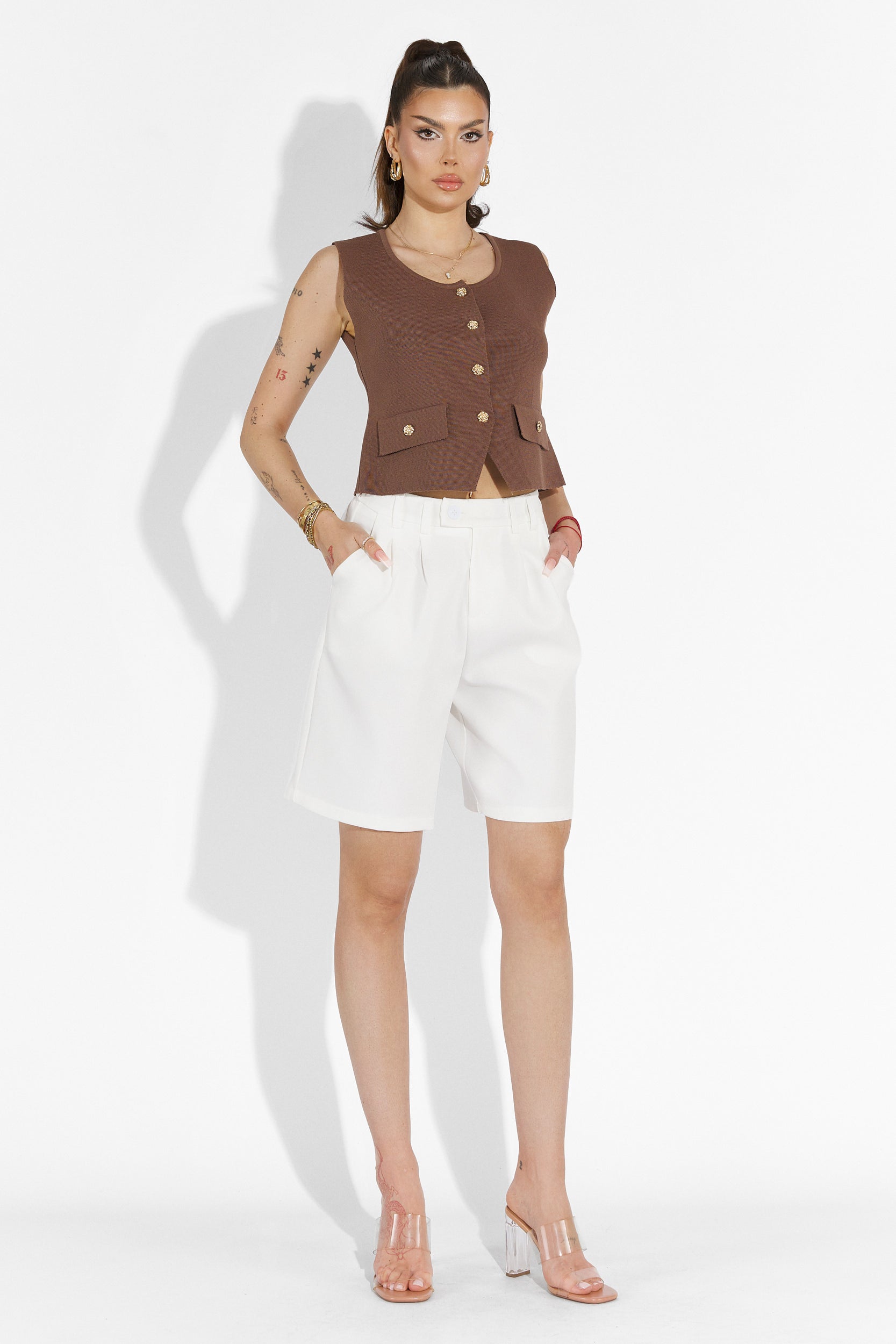 Pantaloni dama casual albi Athuro Bogas