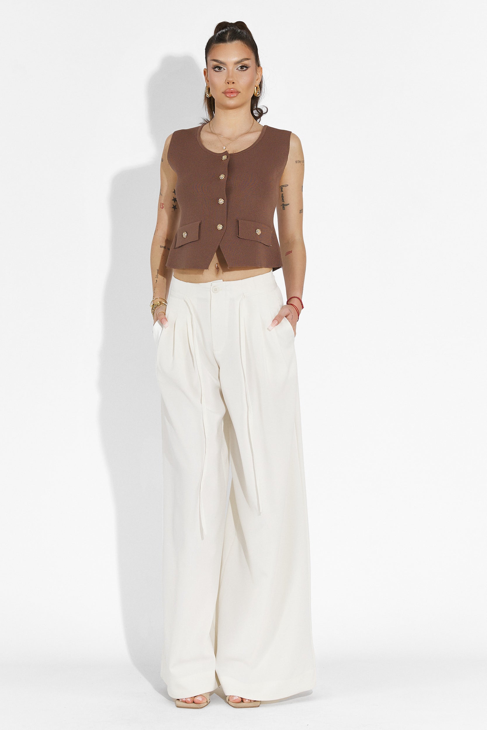 Pantaloni dama casual albi Eusebiu Bogas