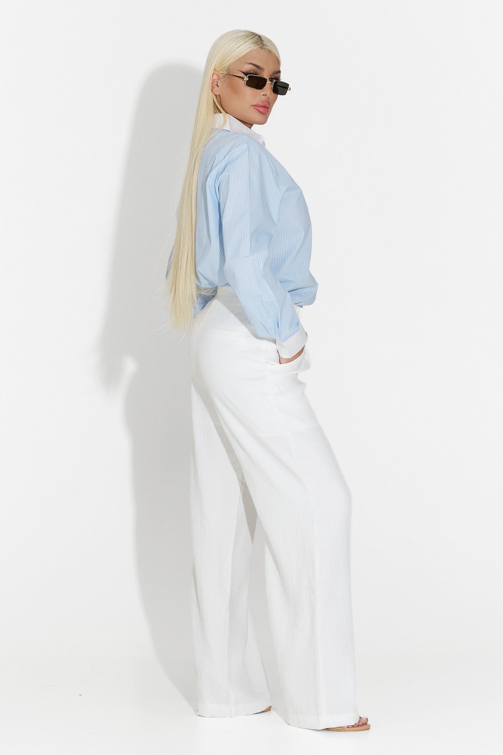 Pantaloni dama casual albi Kimny Bogas