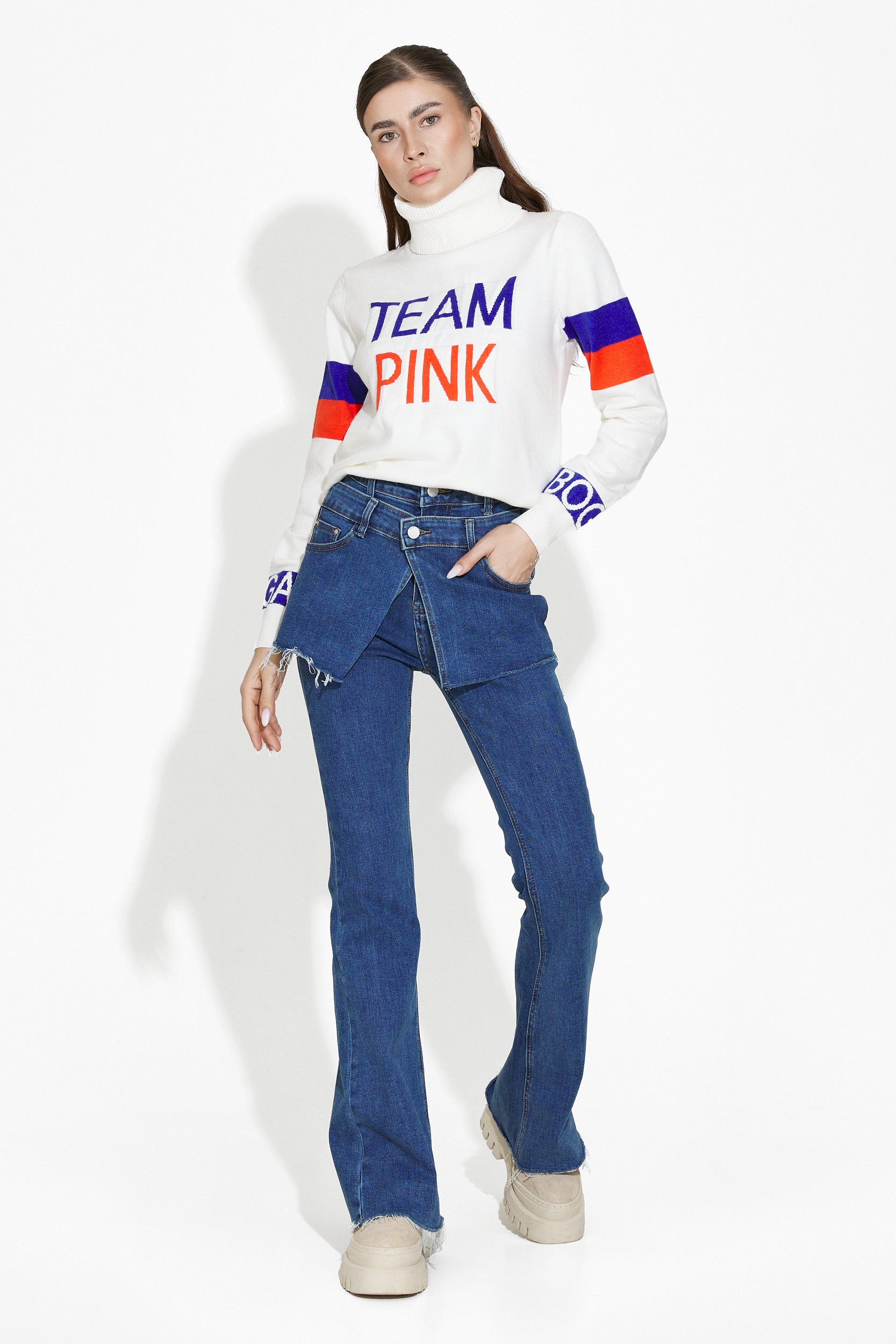 Pulover dama casual alb Geana Bogas