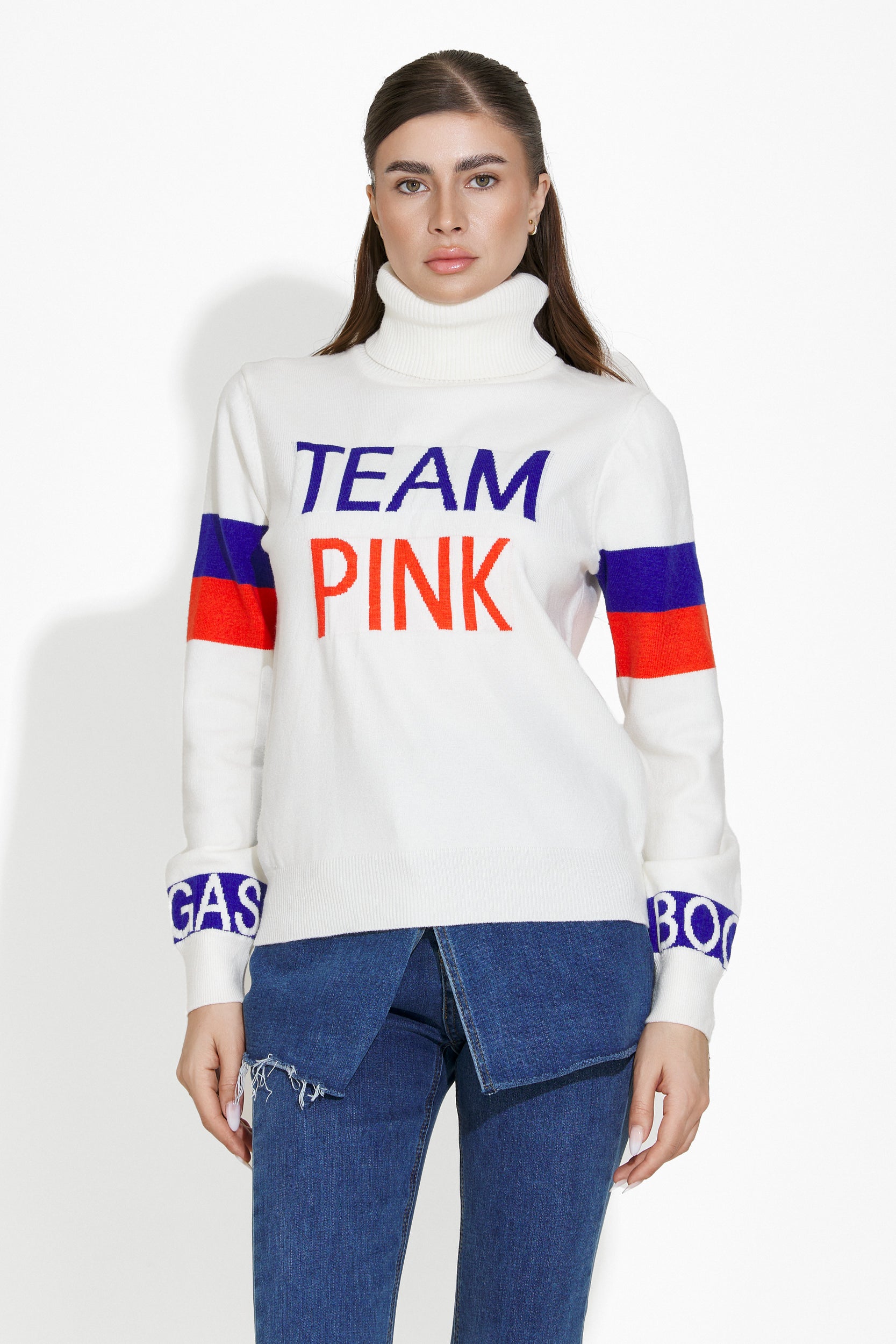 Pulover dama casual alb Geana Bogas