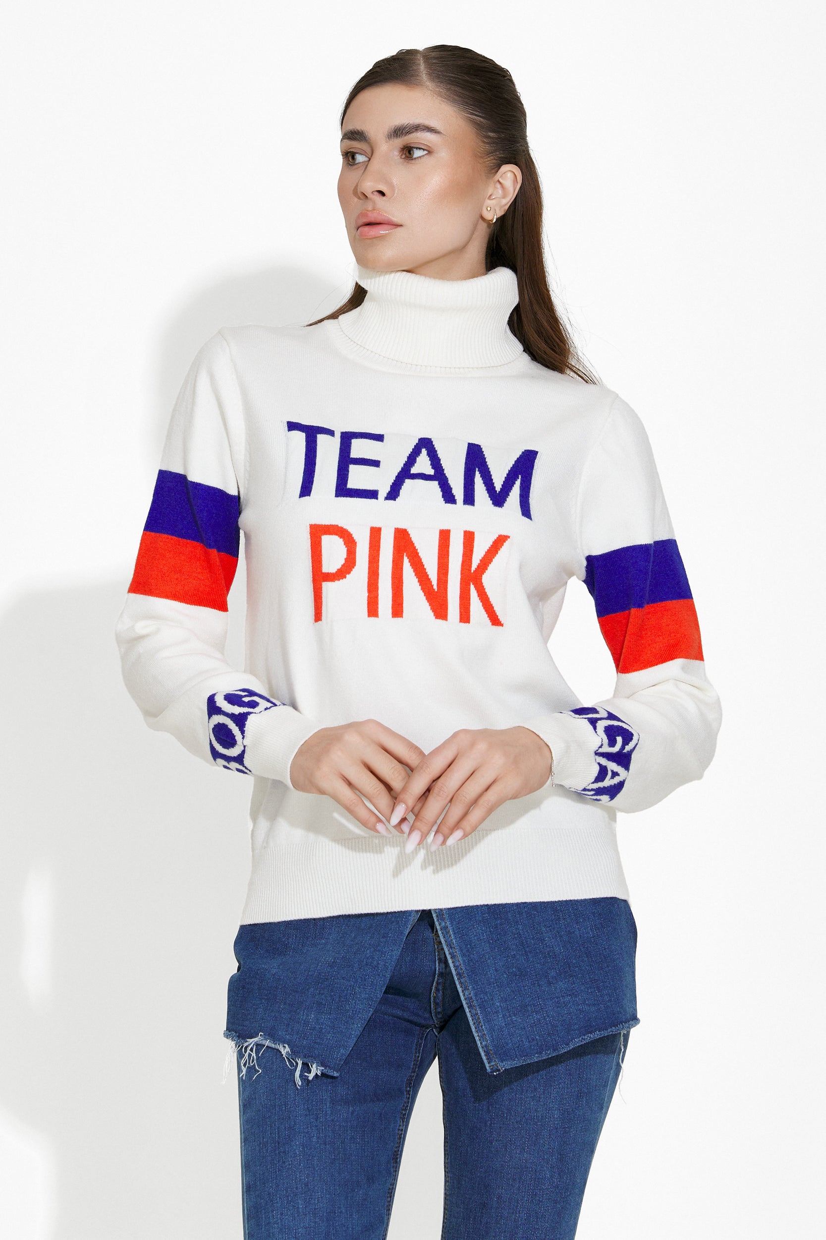 Pulover dama casual alb Geana Bogas