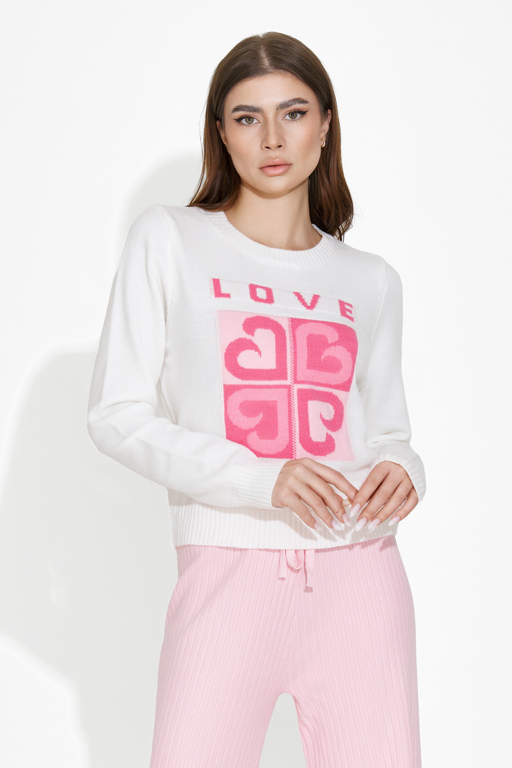 Pulover dama casual alb Vidala Bogas