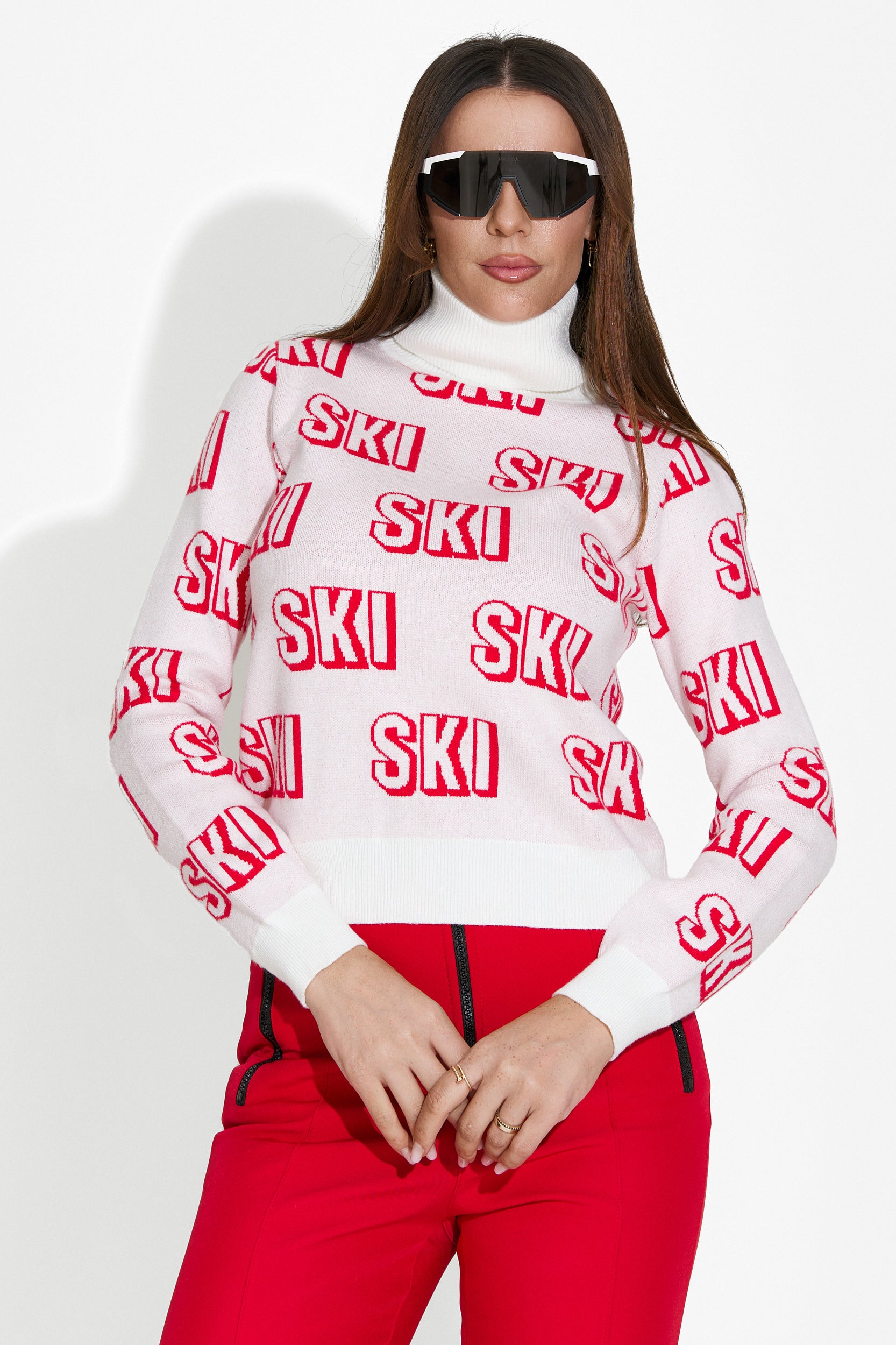 Pulover ski dama alb Caresia Bogas