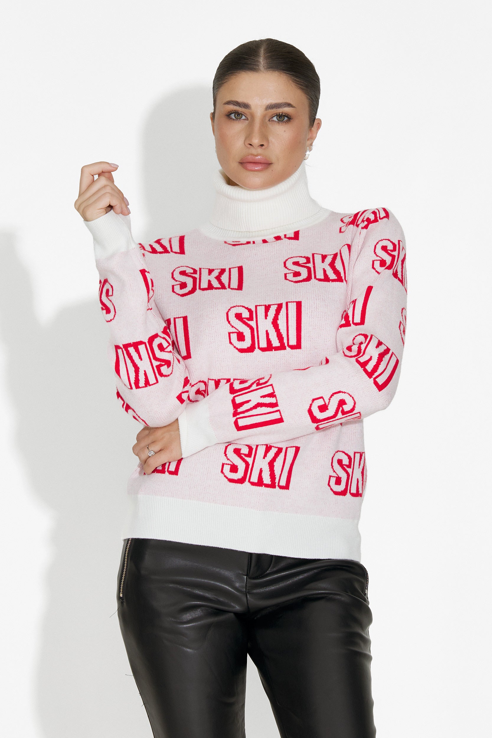 Pulover ski dama alb Caresia Bogas