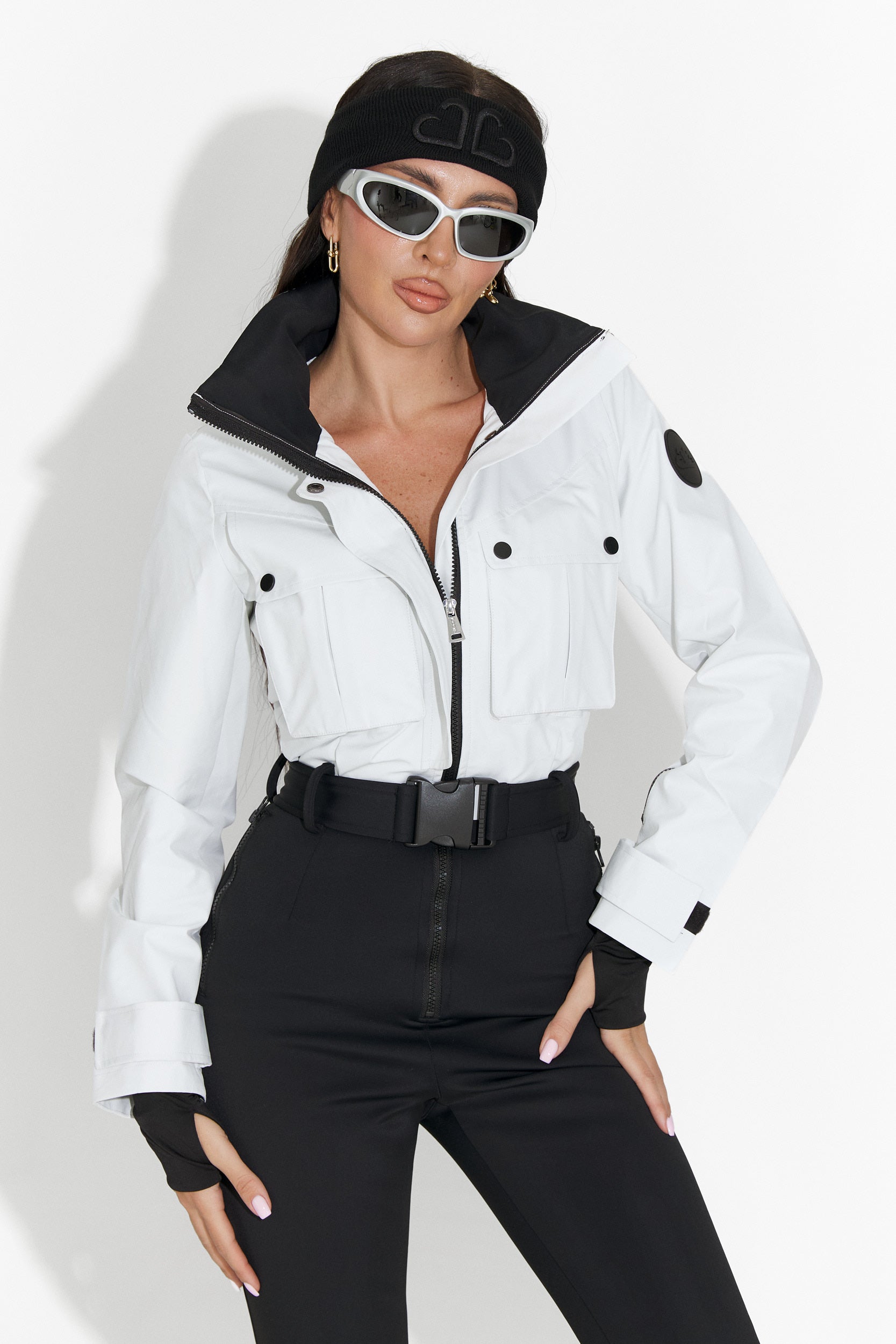 Salopeta ski casual alb negru Glorise Bogas