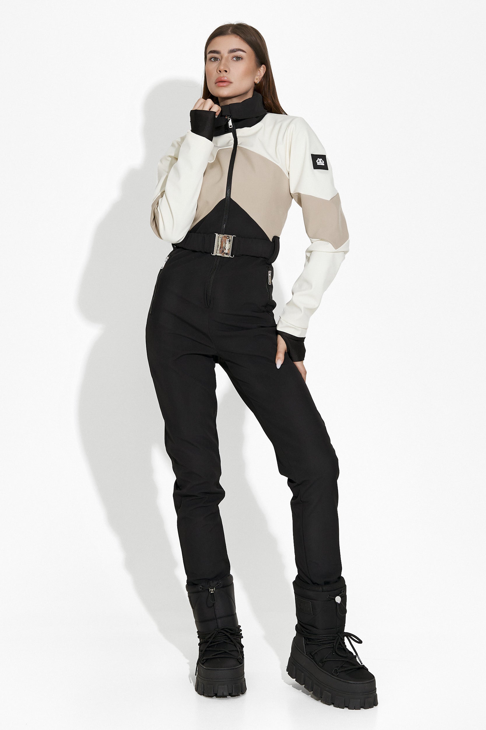 Salopeta ski casual bej negru Radika Bogas