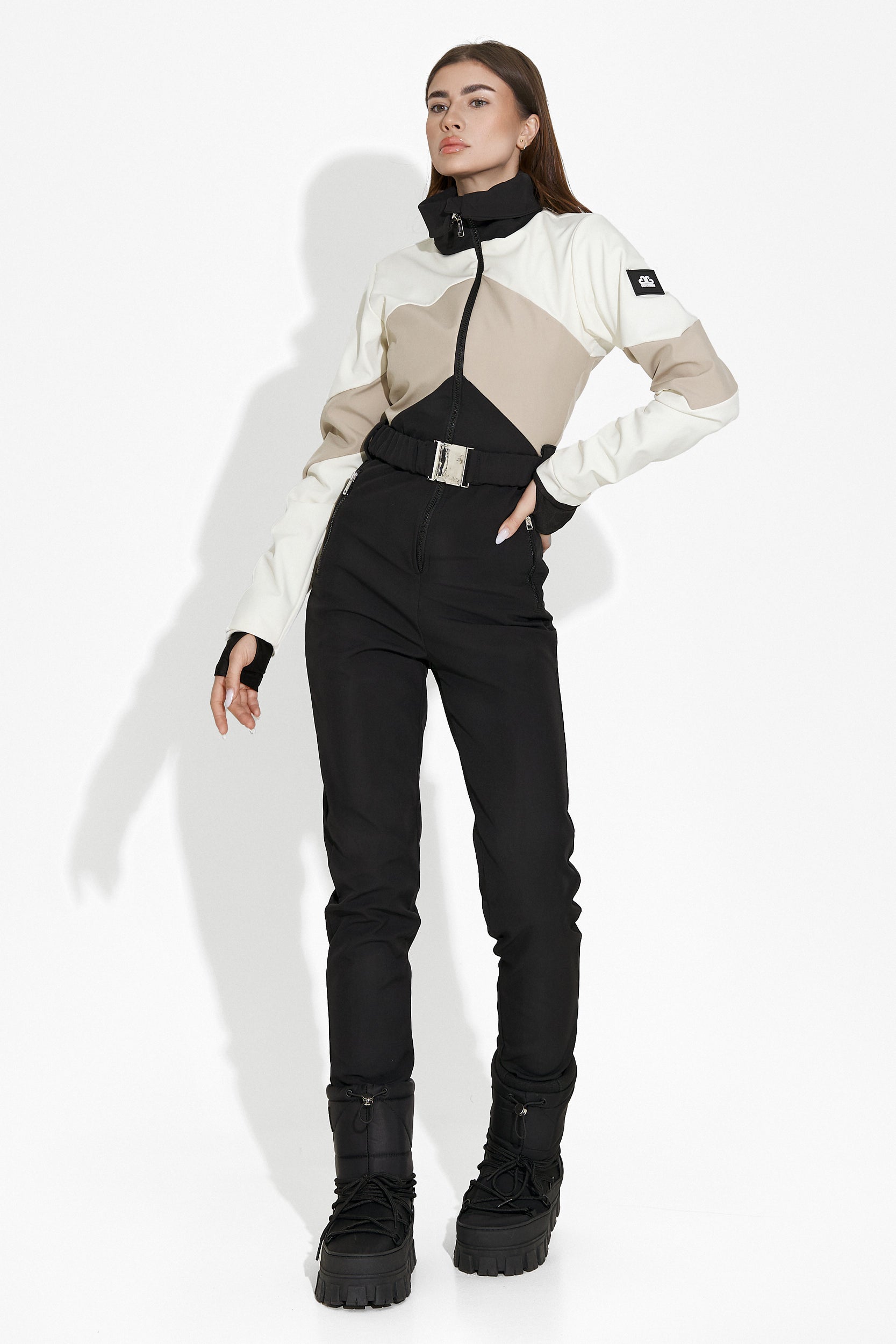 Salopeta ski casual bej negru Radika Bogas