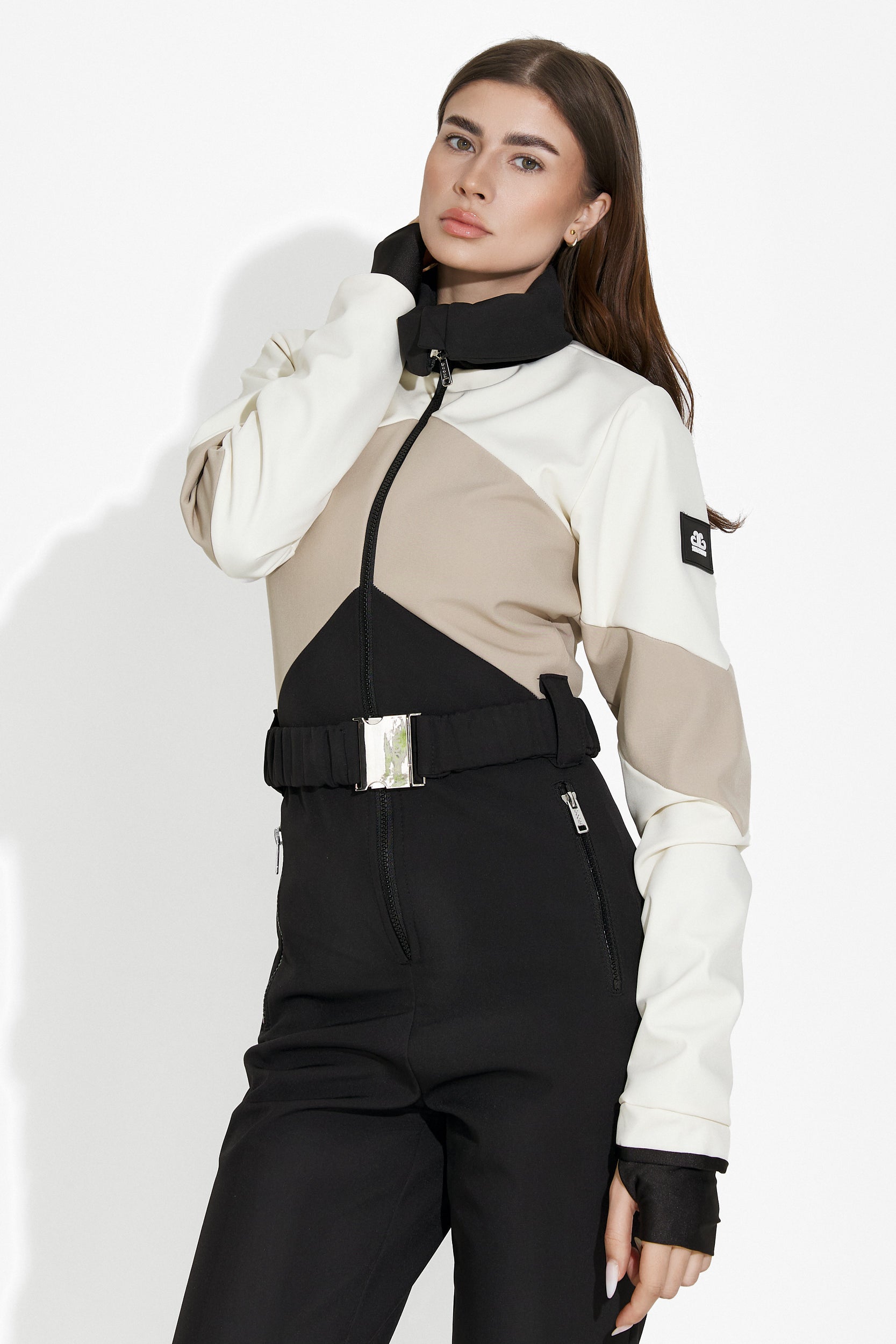 Salopeta ski casual bej negru Radika Bogas