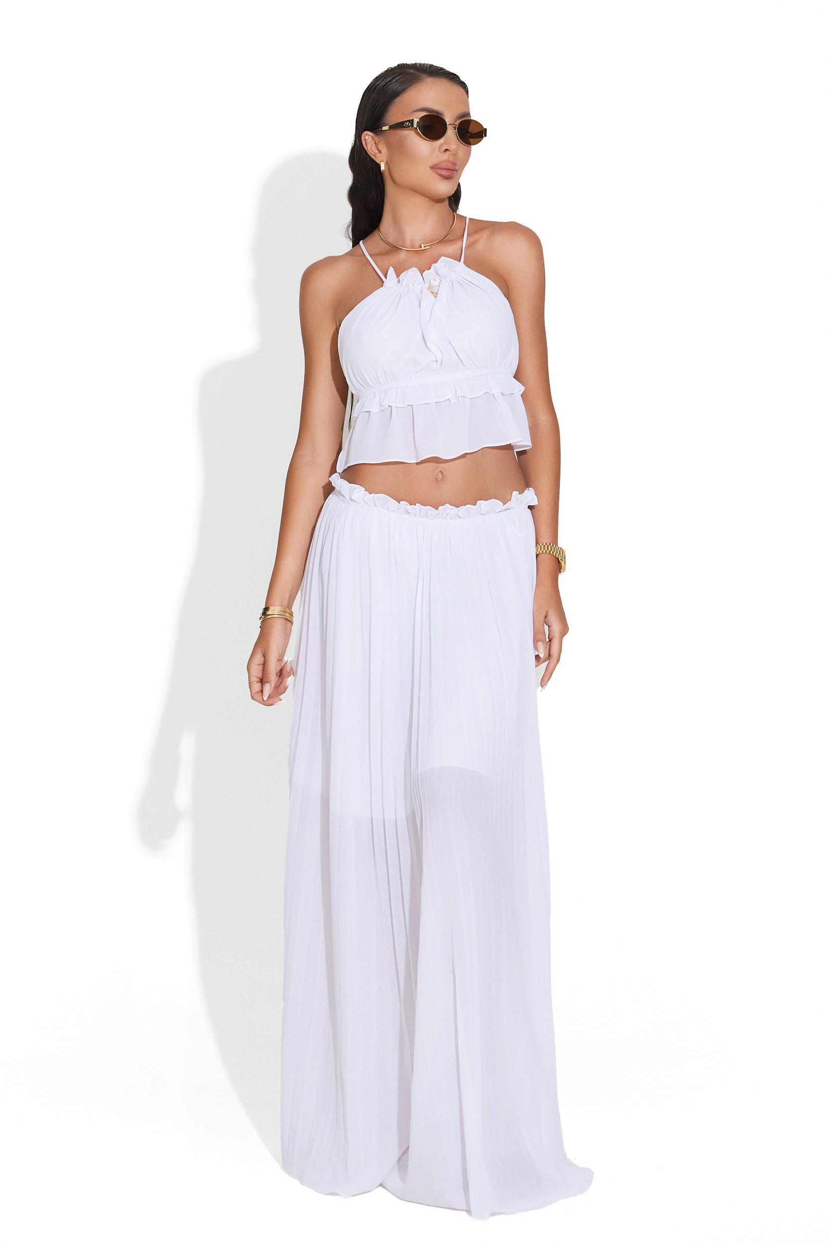 [Resigilat] Compleu cu fusta alb Helina Bogas