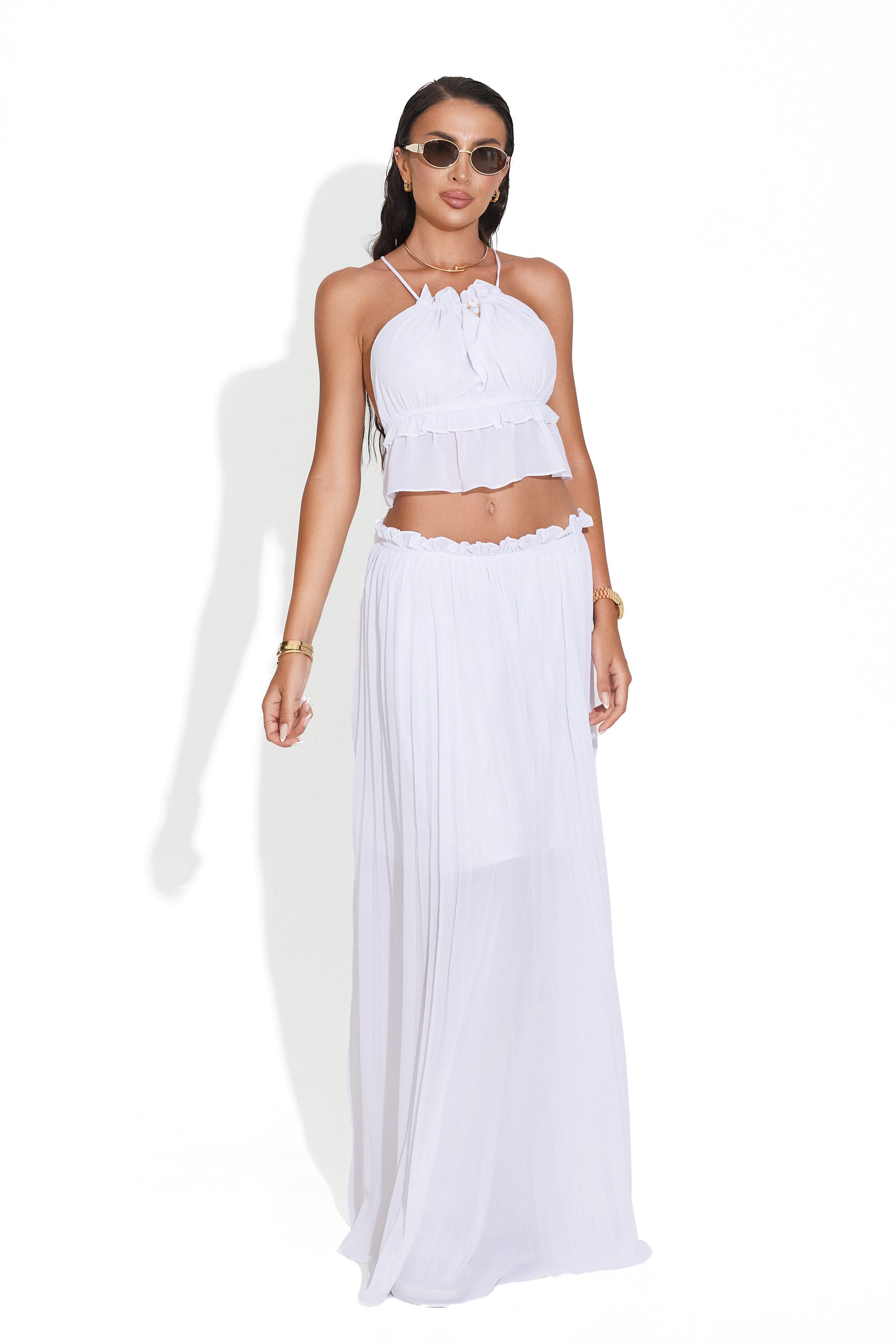 [Resigilat] Compleu cu fusta alb Helina Bogas