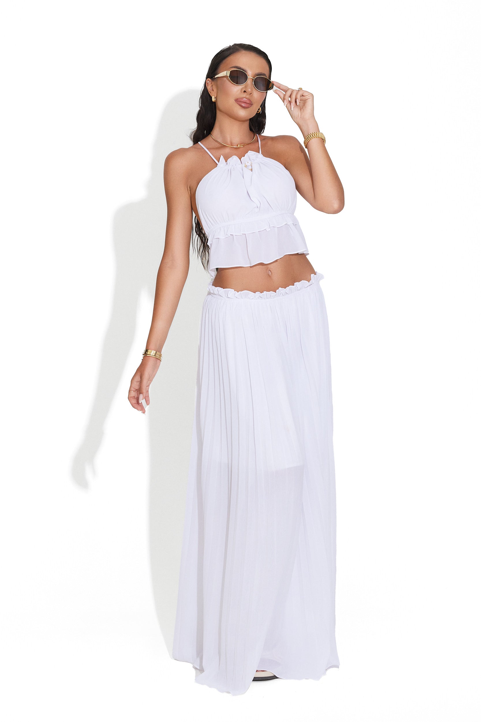 [Resigilat] Compleu cu fusta alb Helina Bogas