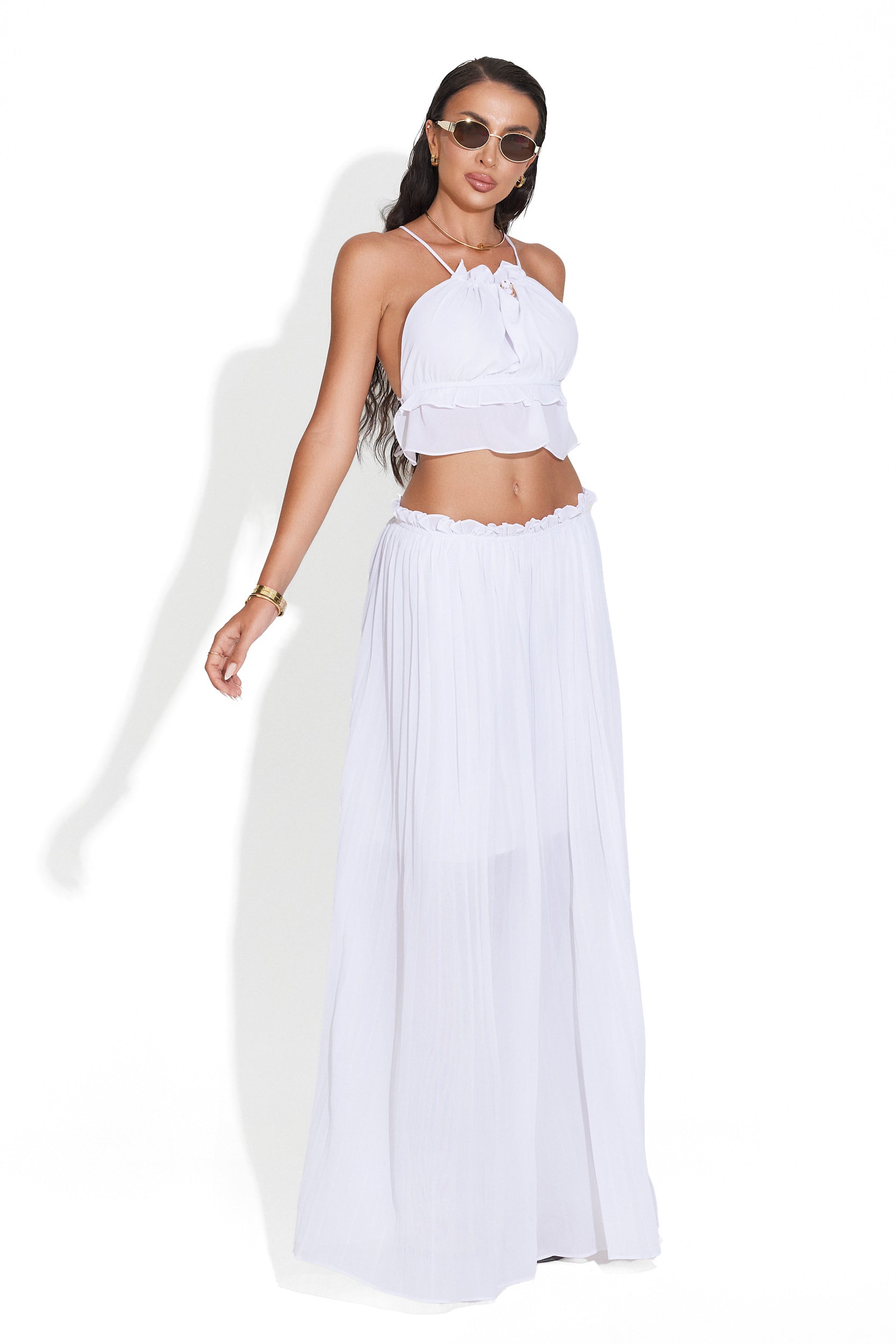 [Resigilat] Compleu cu fusta alb Helina Bogas