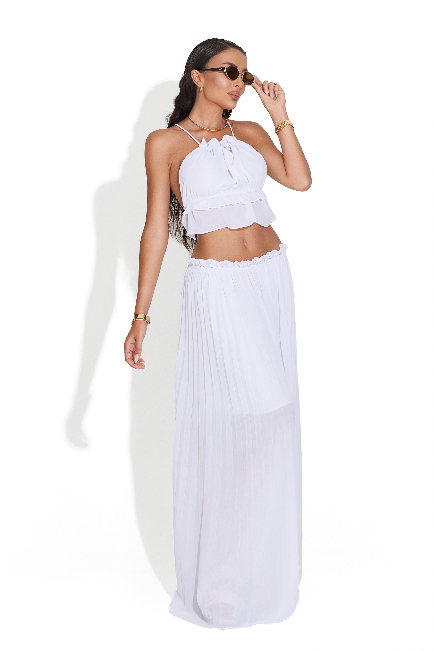 [Resigilat] Compleu cu fusta alb Helina Bogas