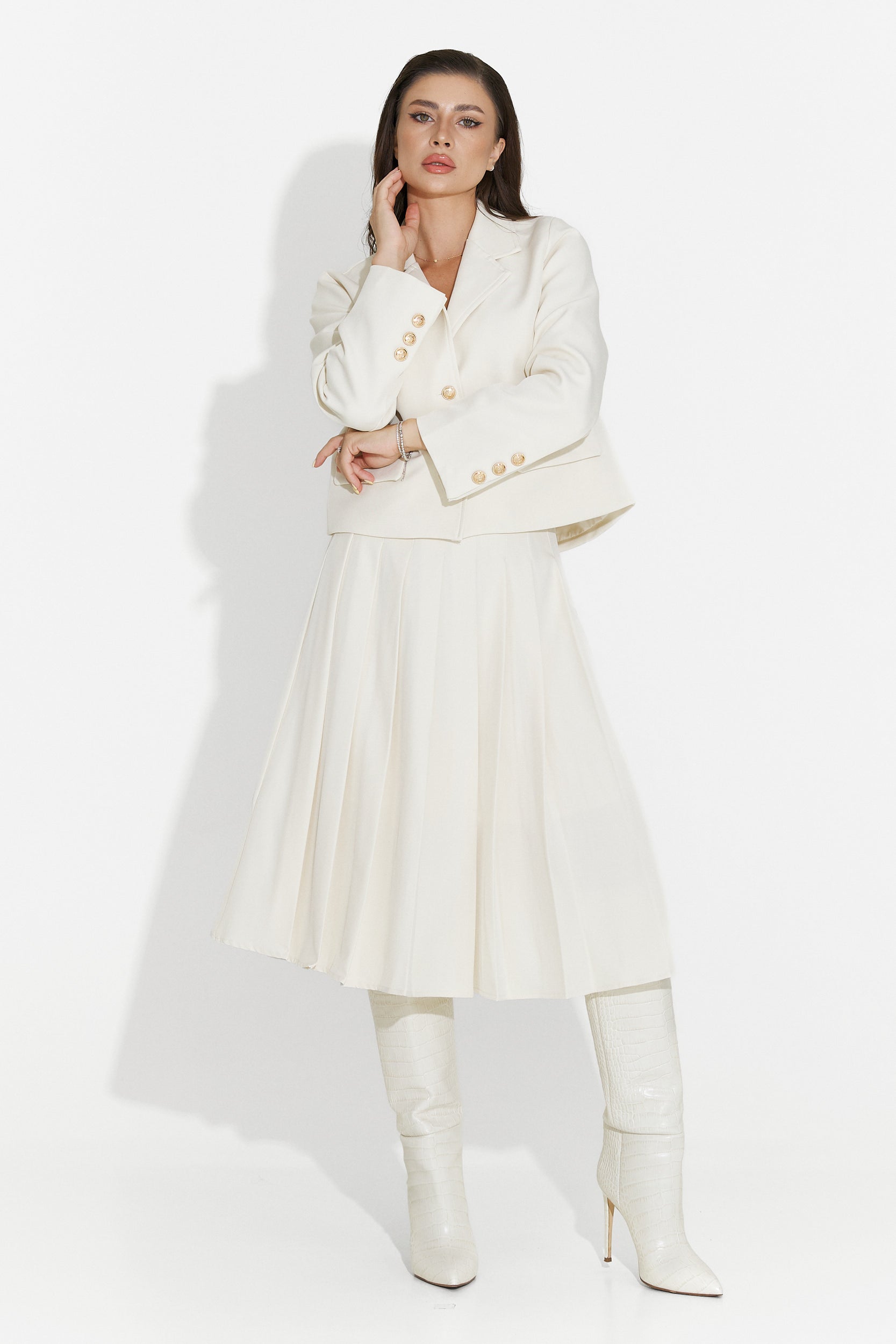 Compleu cu fusta midi bej Aurina Bogas