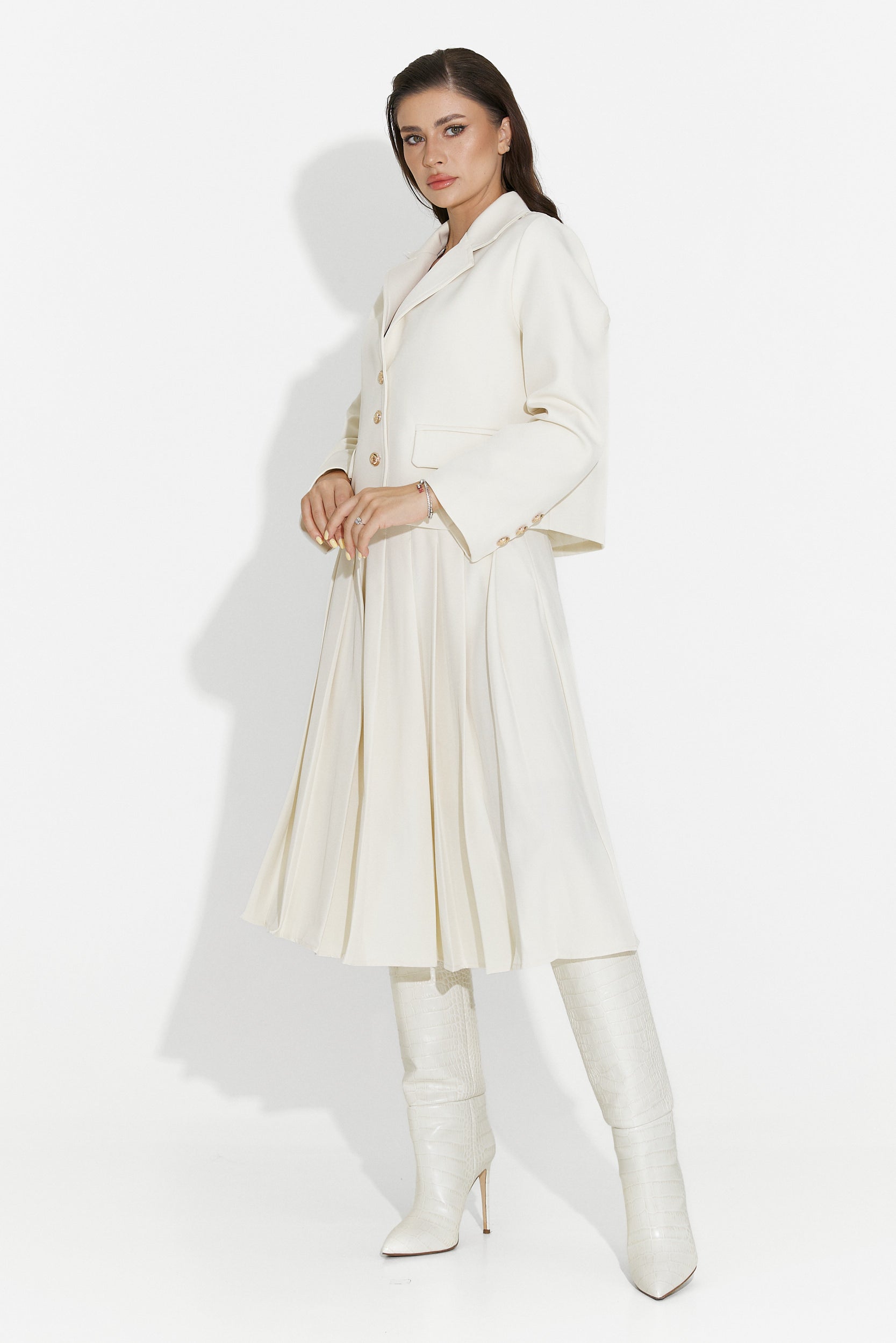 Compleu cu fusta midi bej Aurina Bogas