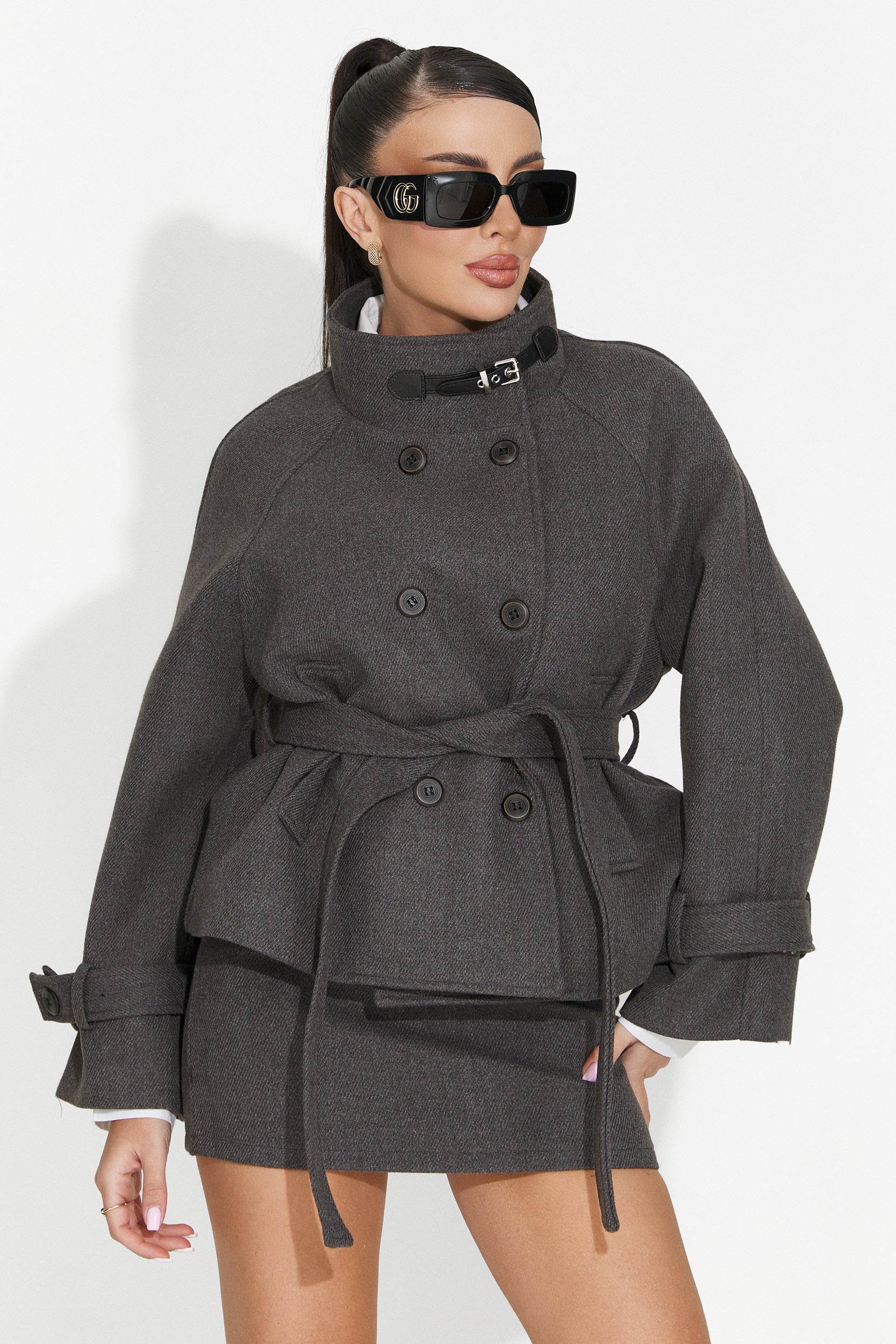 Costum dama sacou + fusta gri Ulmira Bogas