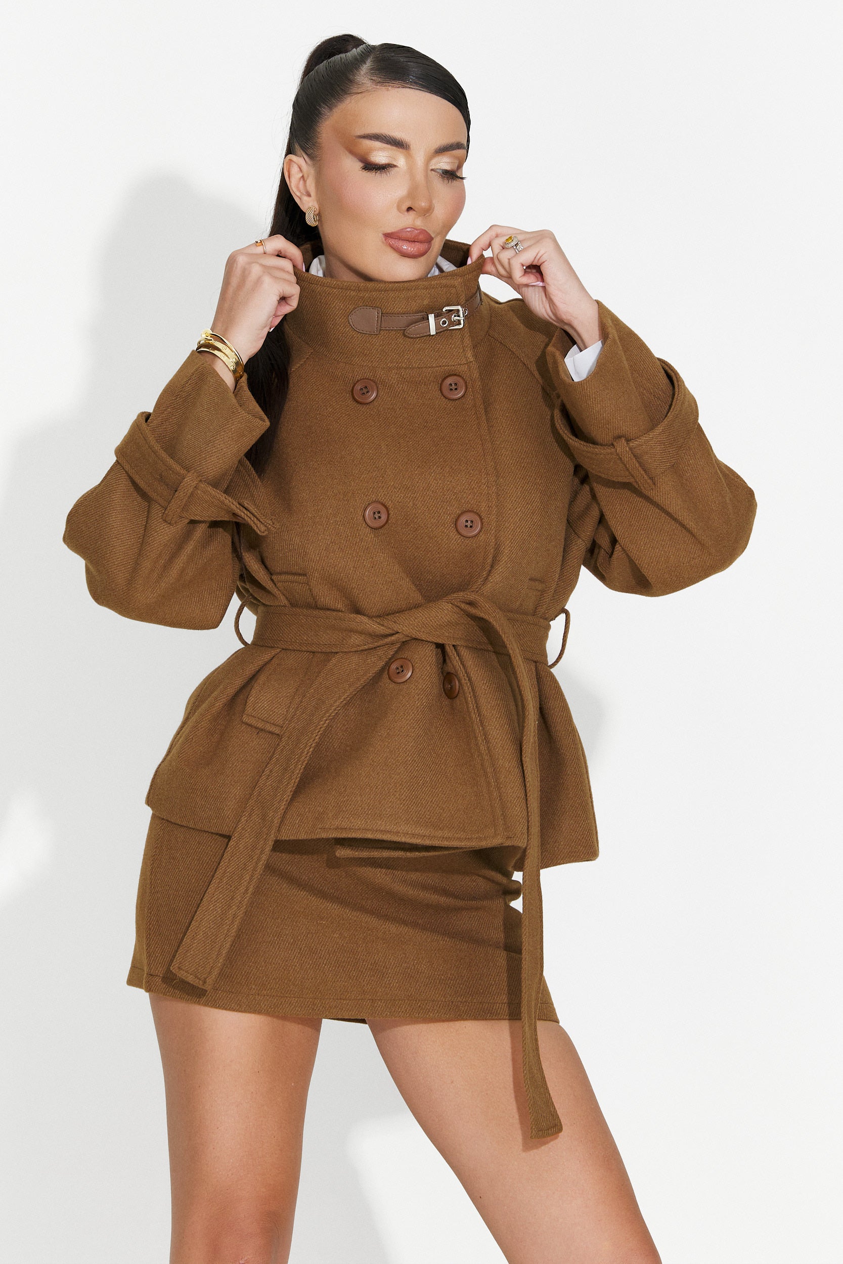 Costum dama sacou + fusta maro Ulmira Bogas