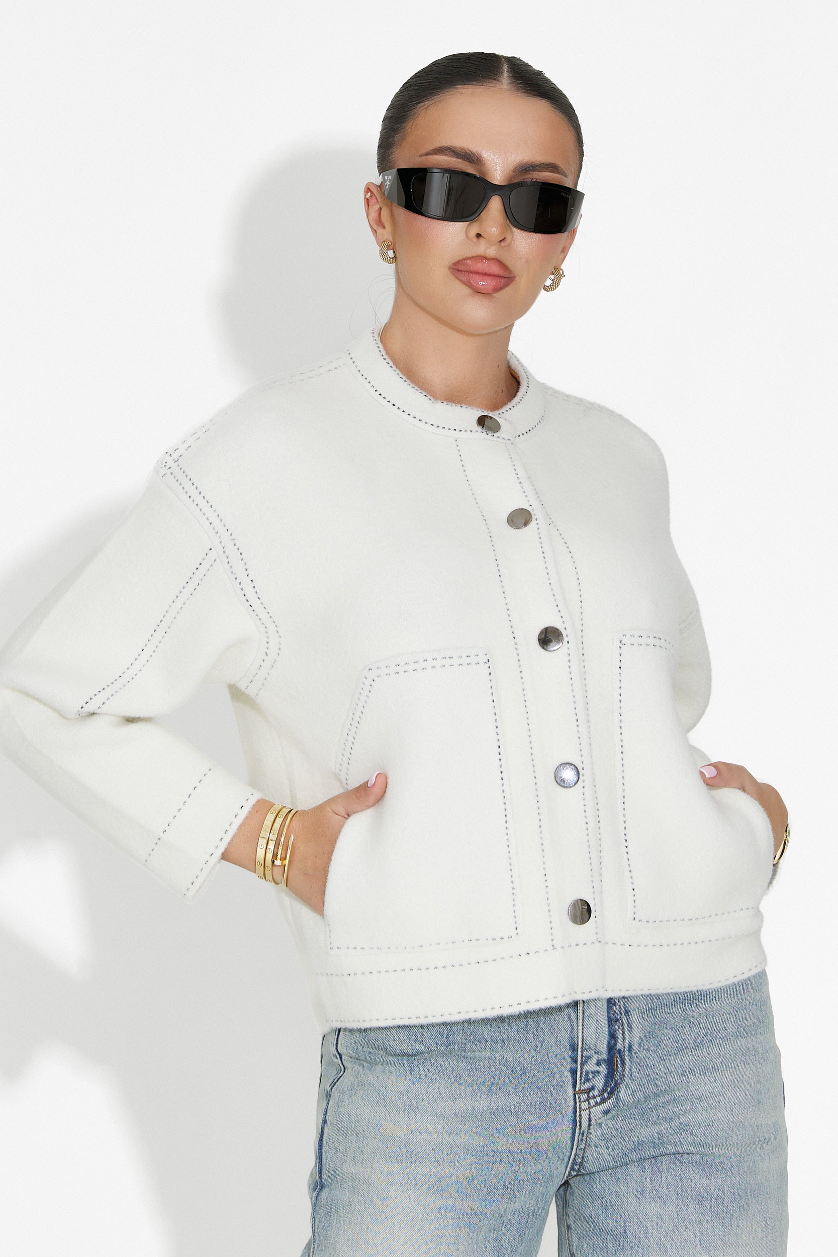 Jacheta dama casual alba Emalin Bogas