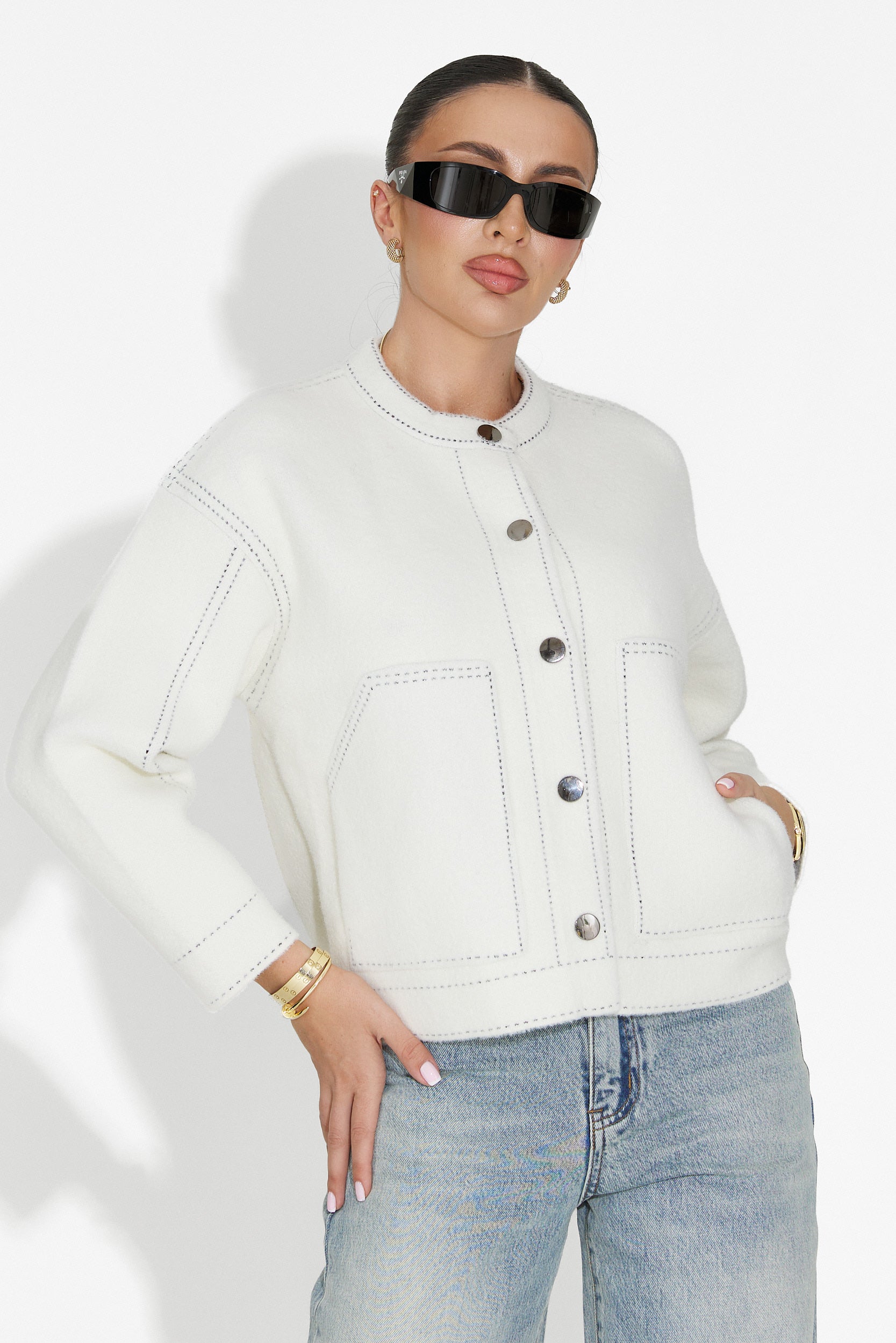 Jacheta dama casual alba Emalin Bogas