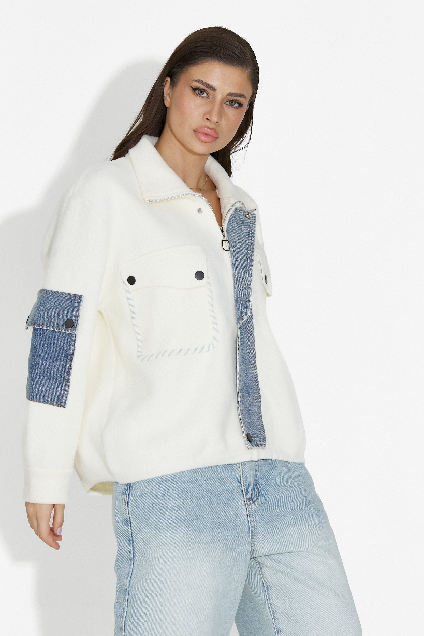 Jacheta dama casual alba Nedaria Bogas